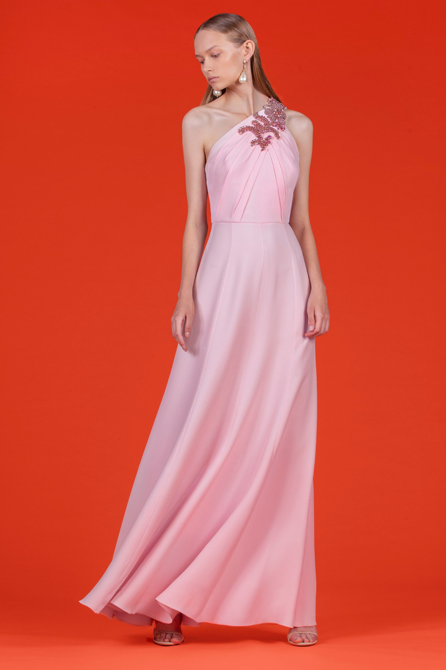 pink silk sleeveless gown