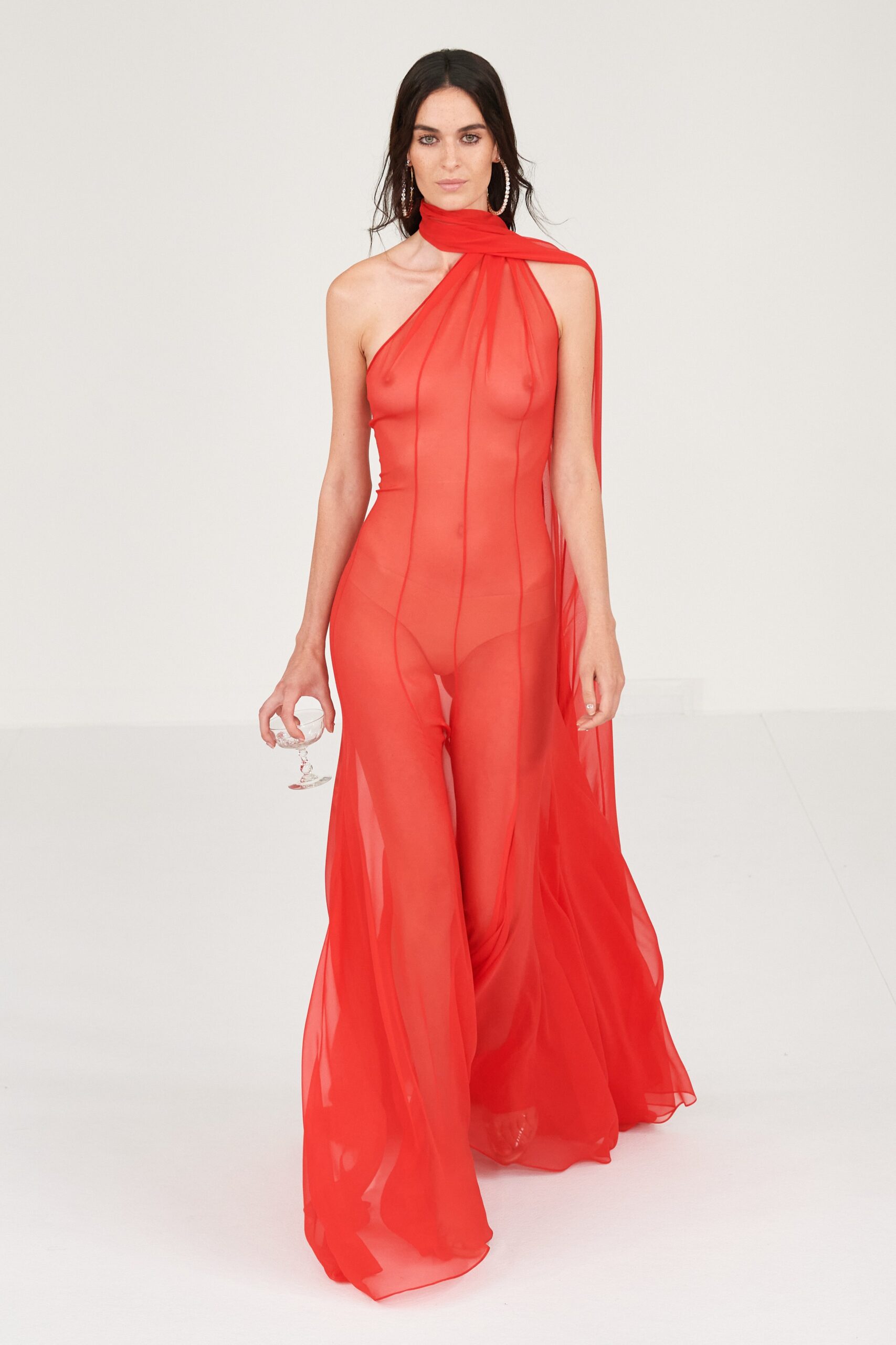 red chiffon halterneck gown