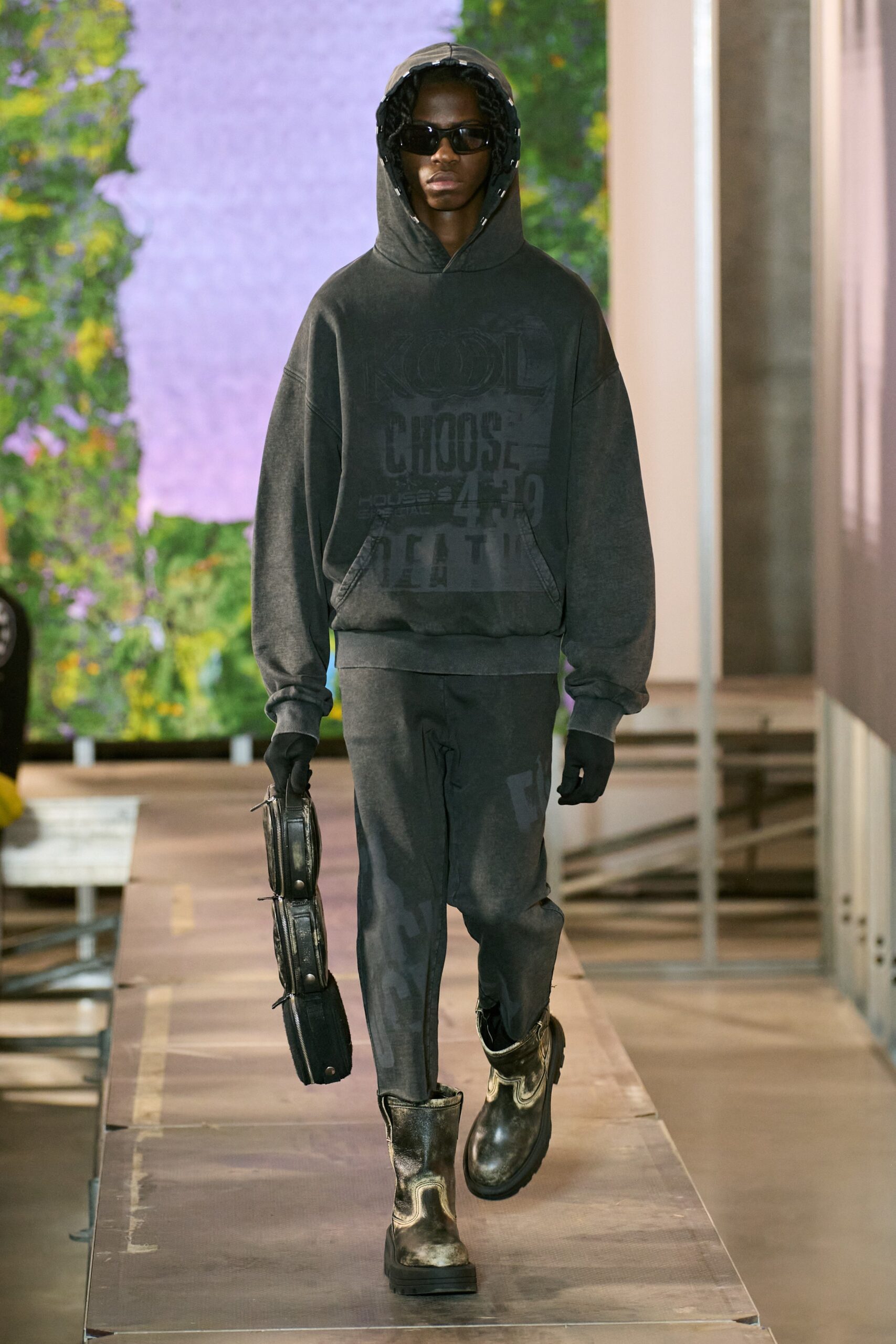 black gray relaxed hoodie and pants