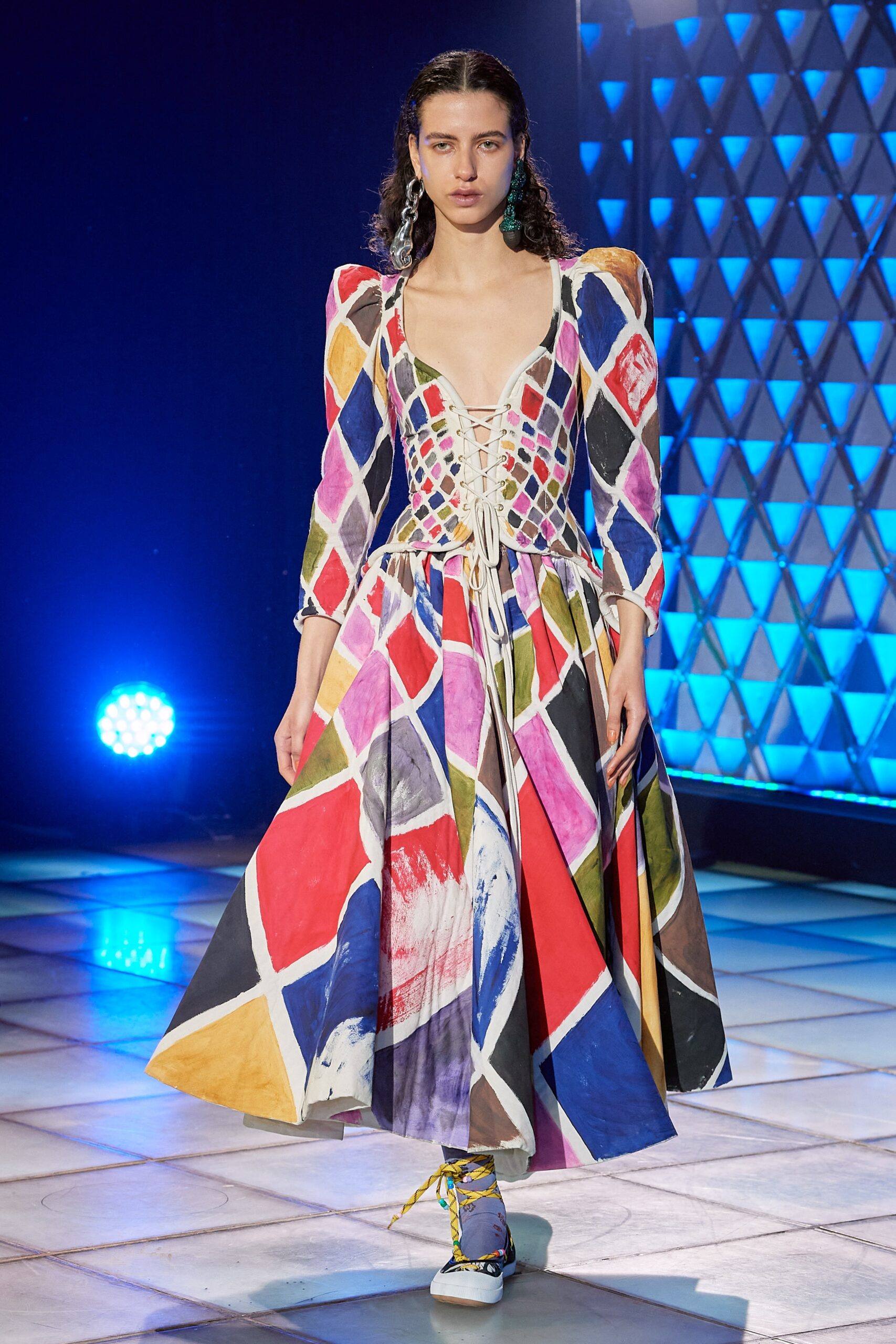 multi-colored fitted midi dress