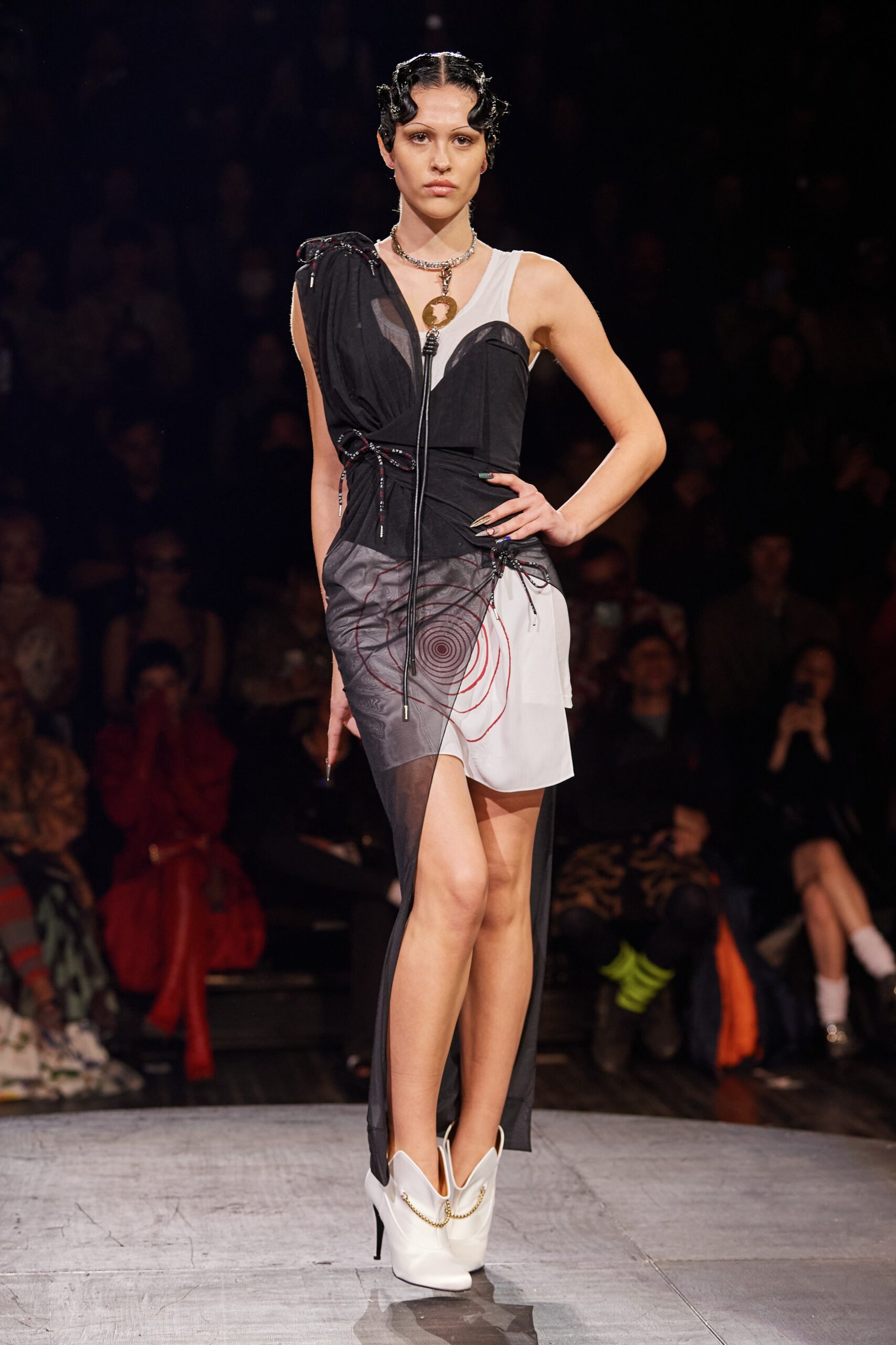 black silk sleeveless v-neck fitted draped zippered dress