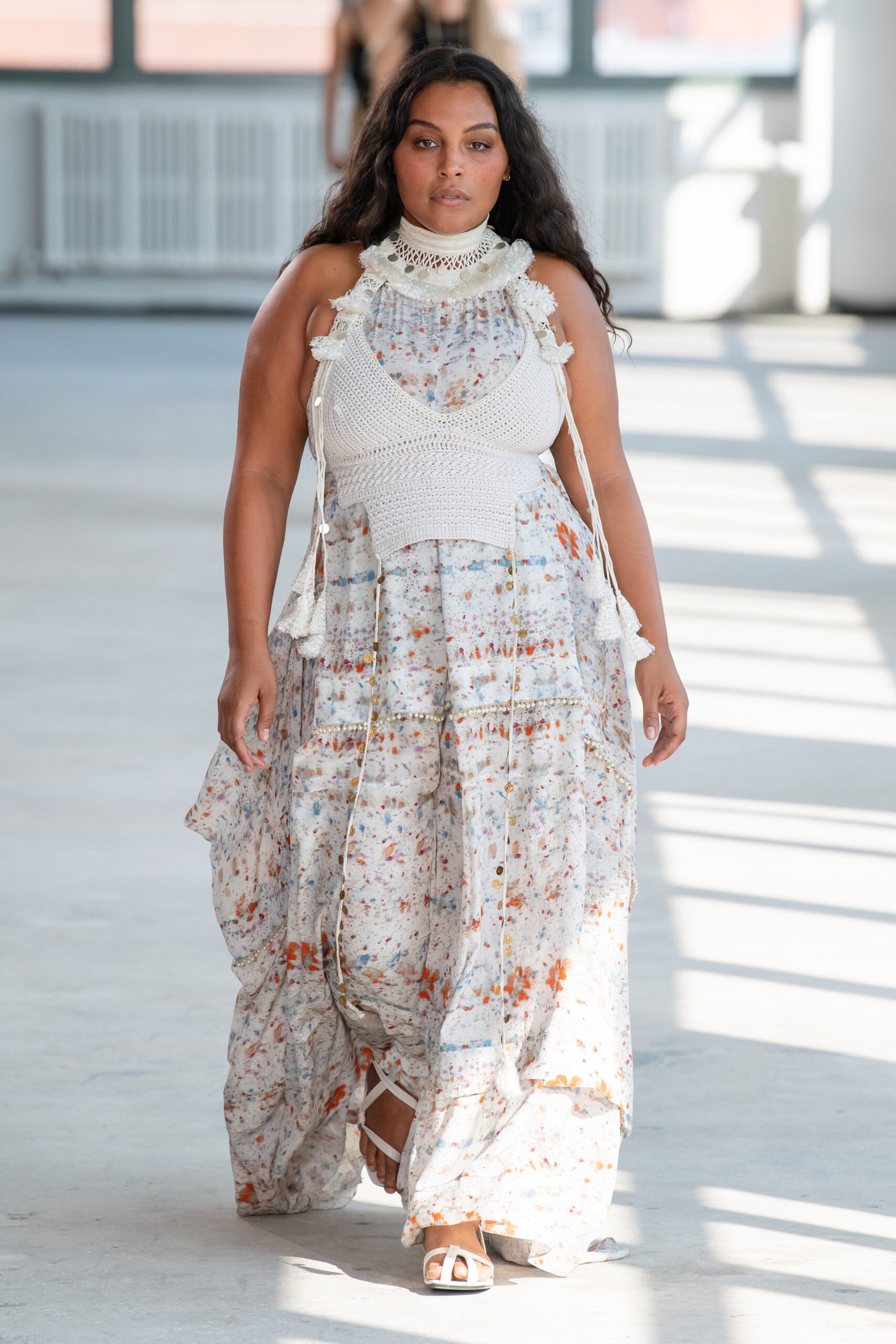 white multi-tiered maxi dress