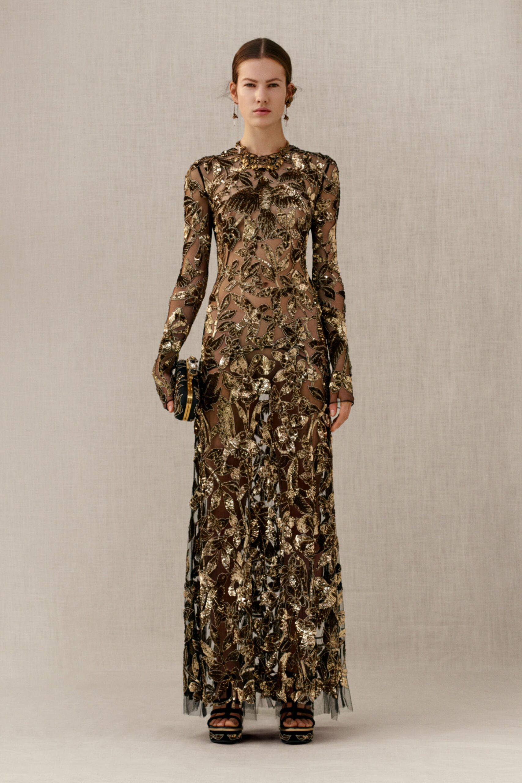 black gold embroidered gown