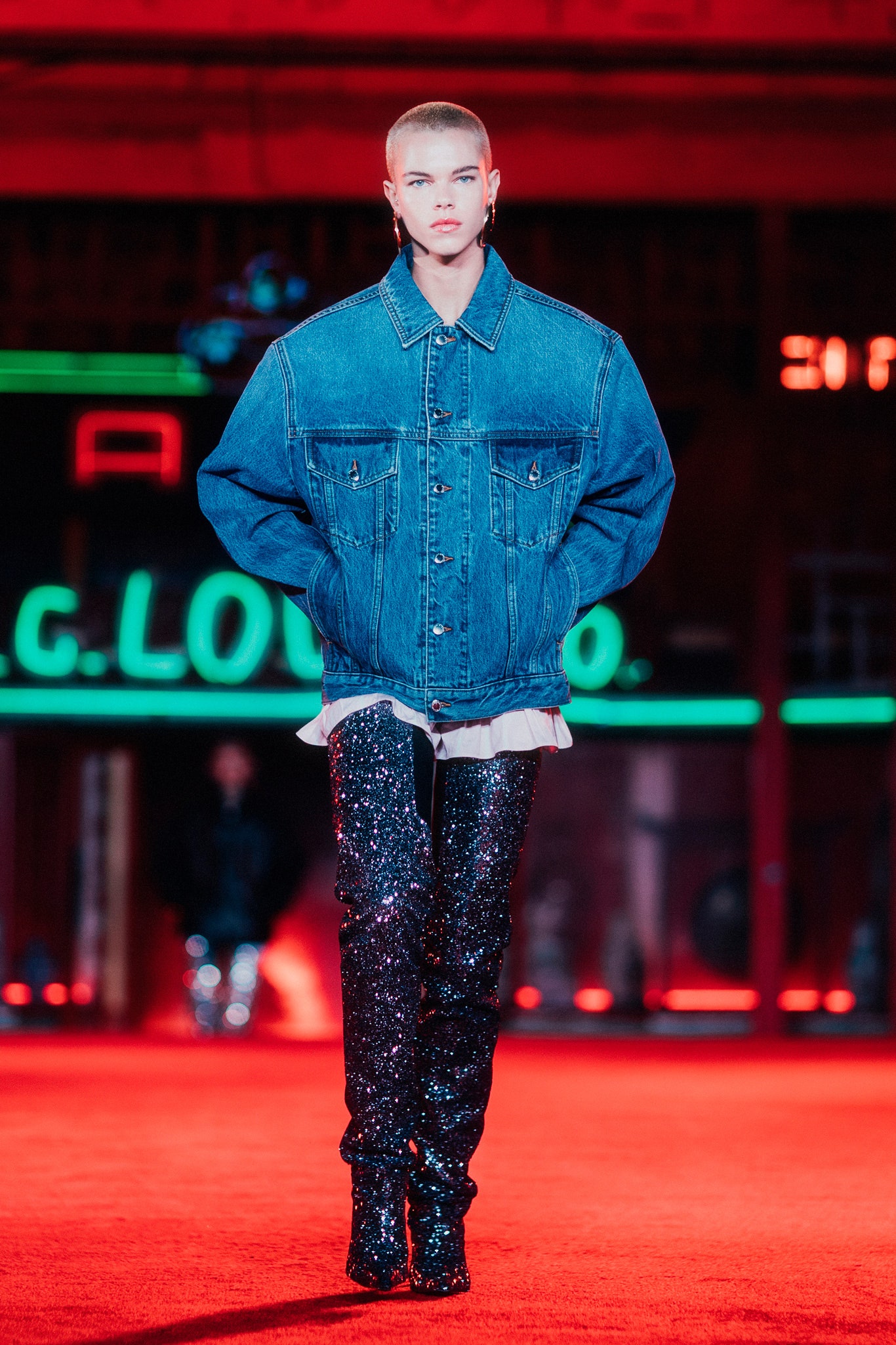 black sequin fitted straight-leg shiny pants