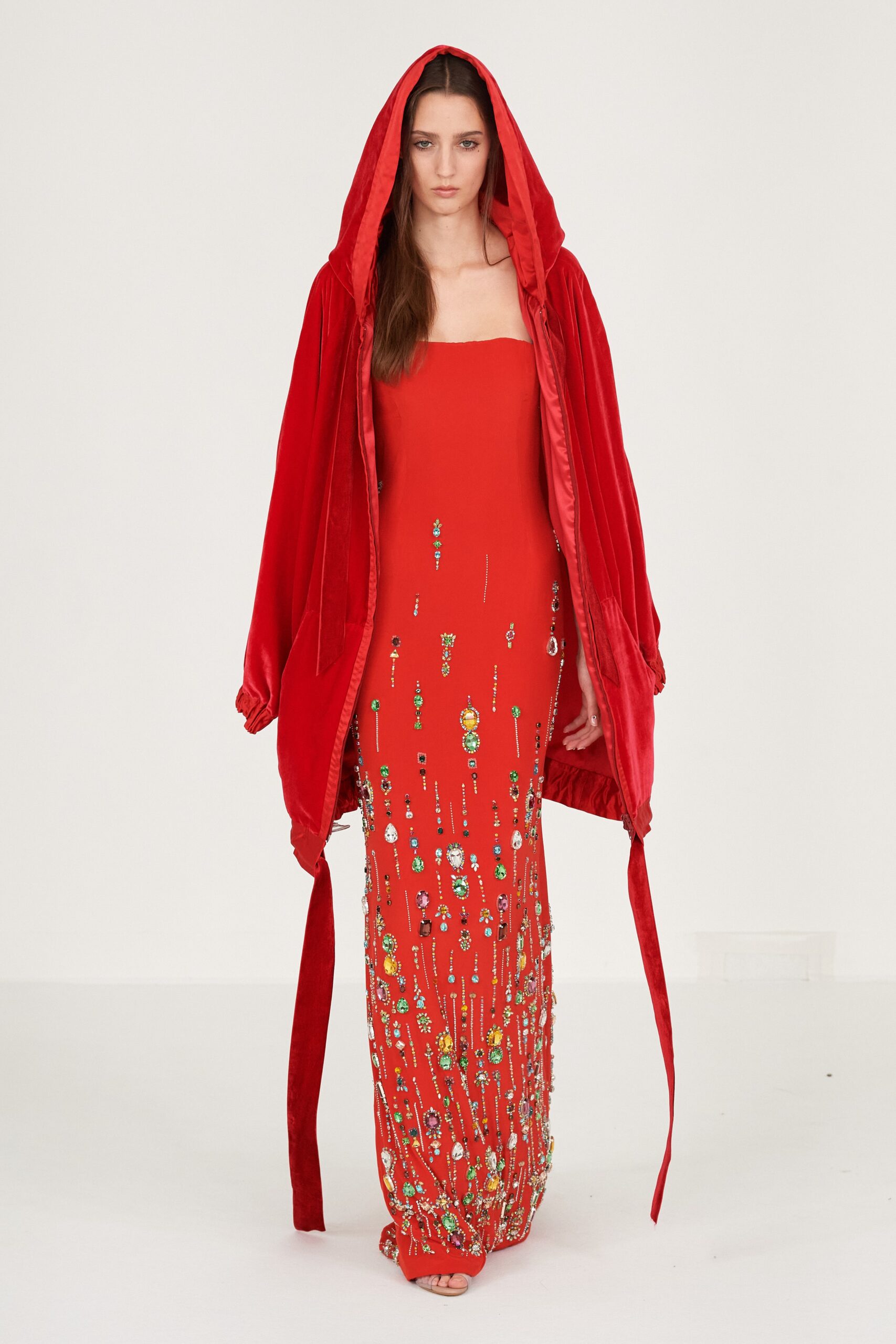 red velvet gown with cape