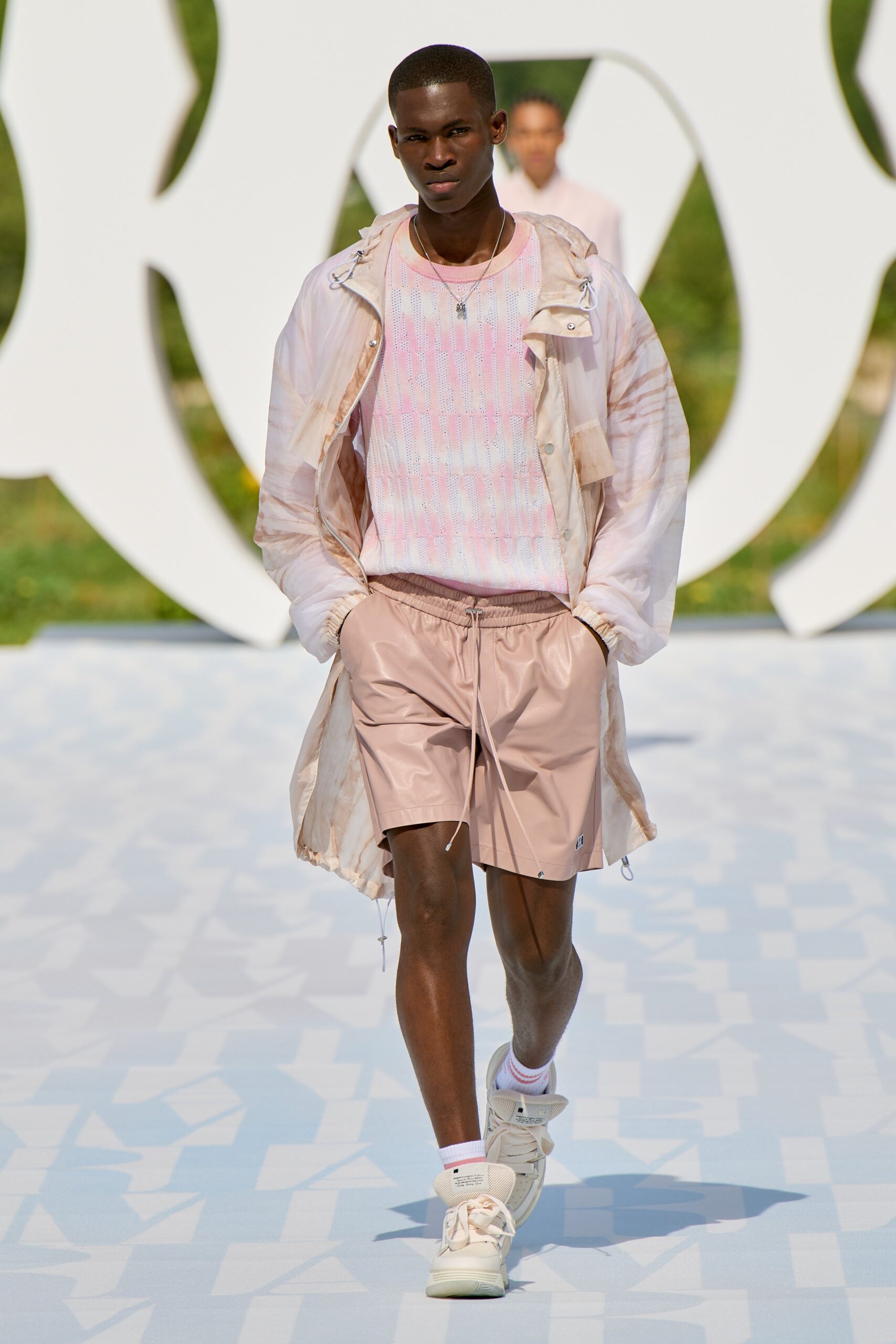 white silk relaxed jacket with pink top