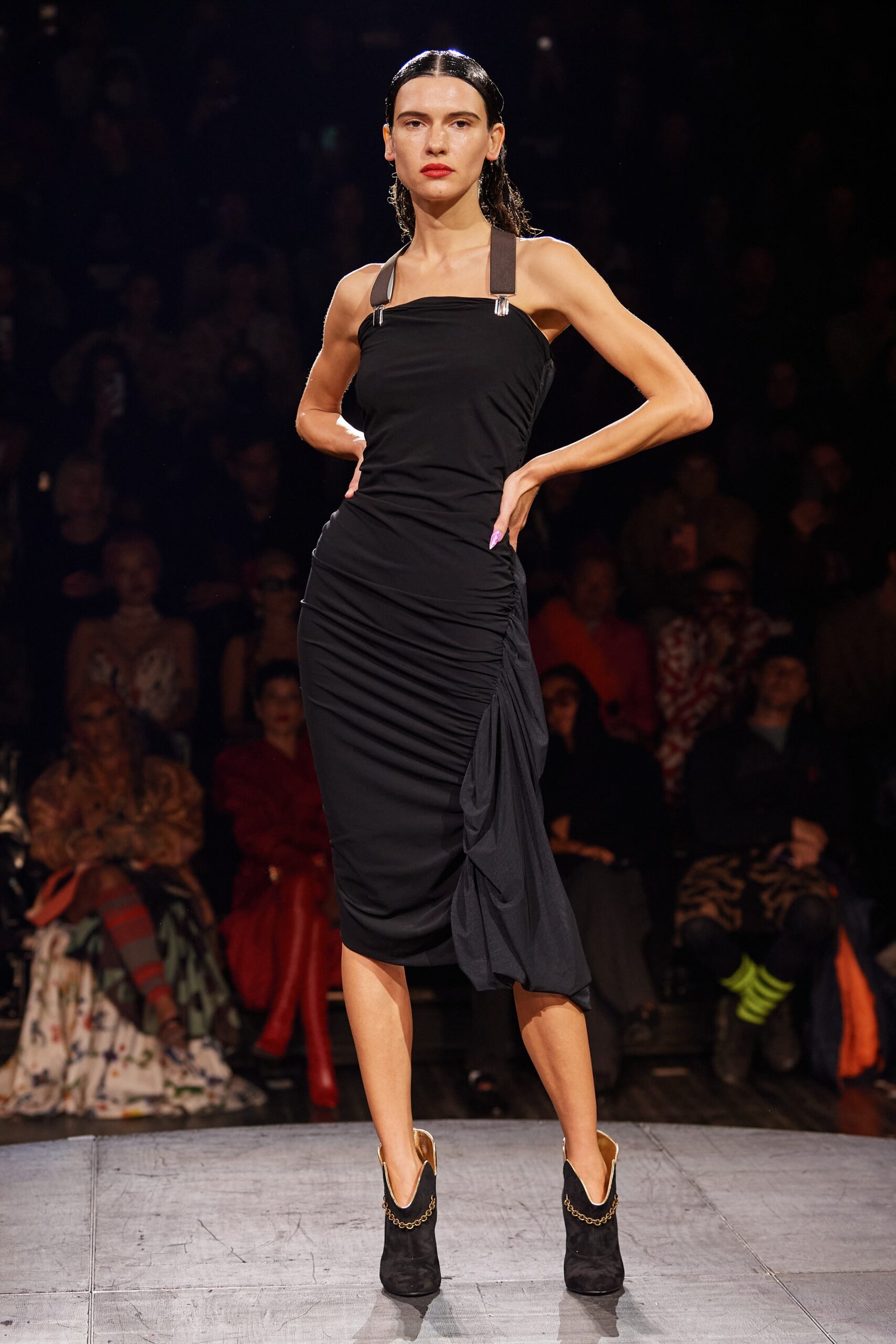 black fitted midi dress