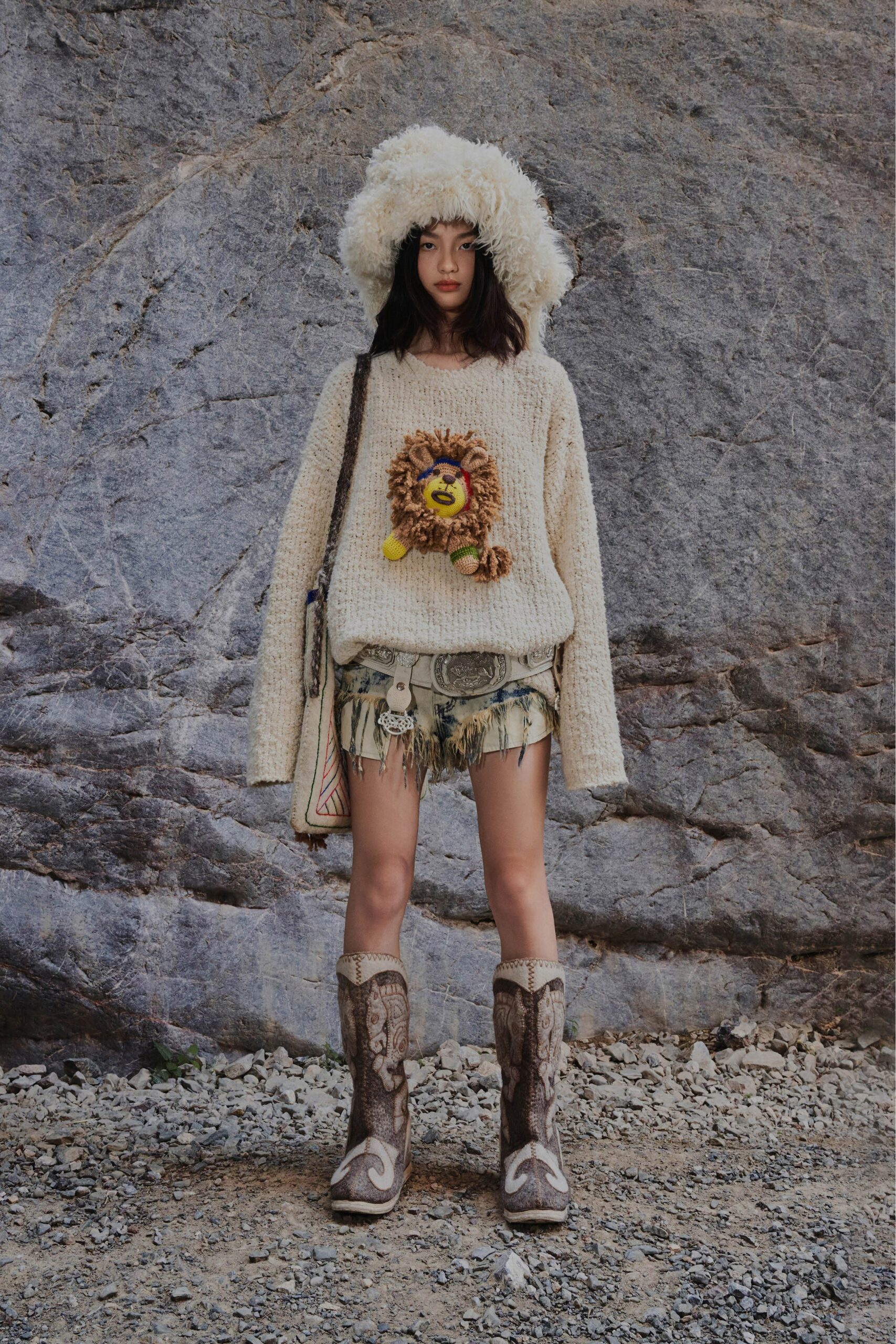 brown leather fitted embroidered boots