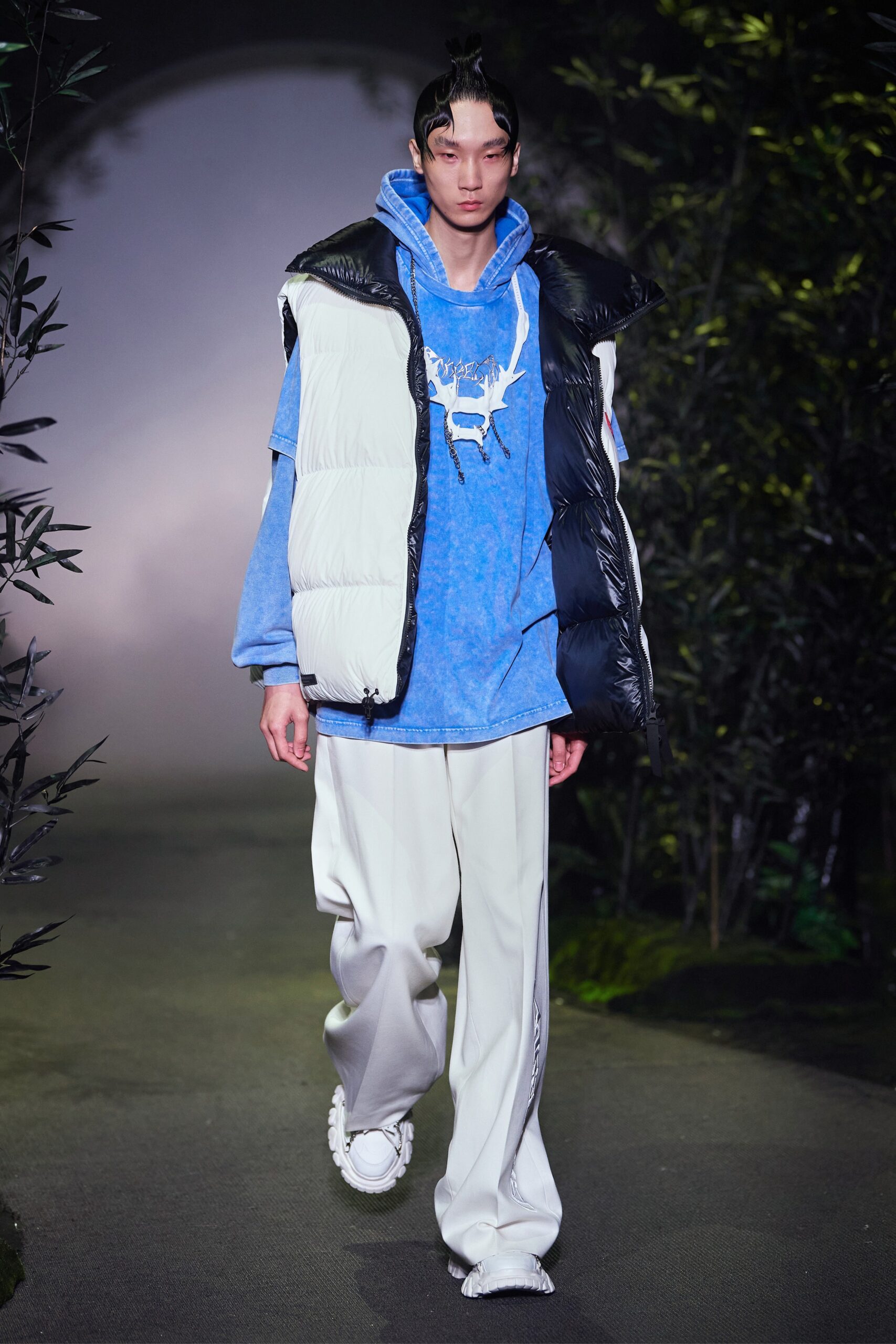 blue relaxed hoodie with oversized vest