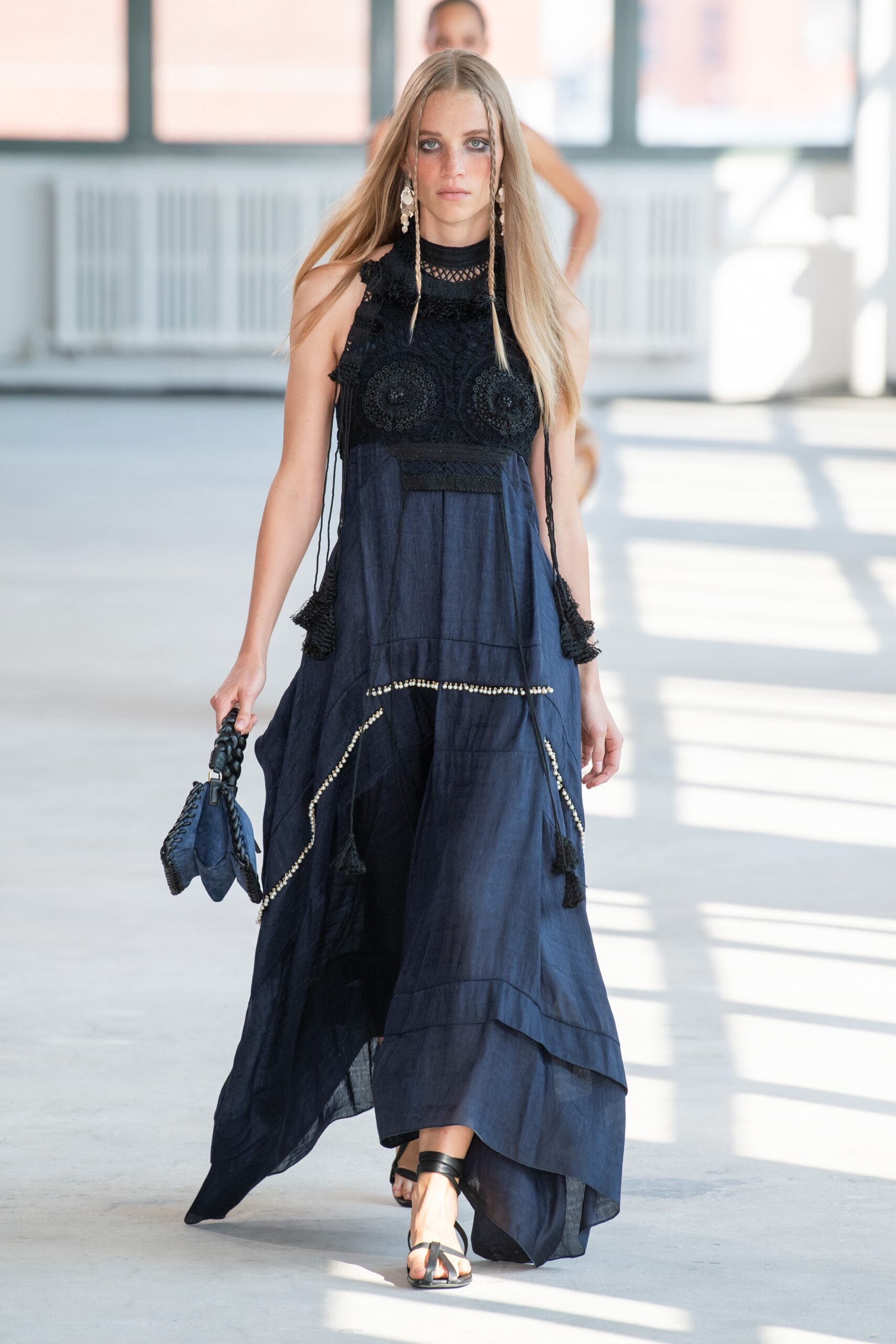blue cotton sleeveless maxi dress