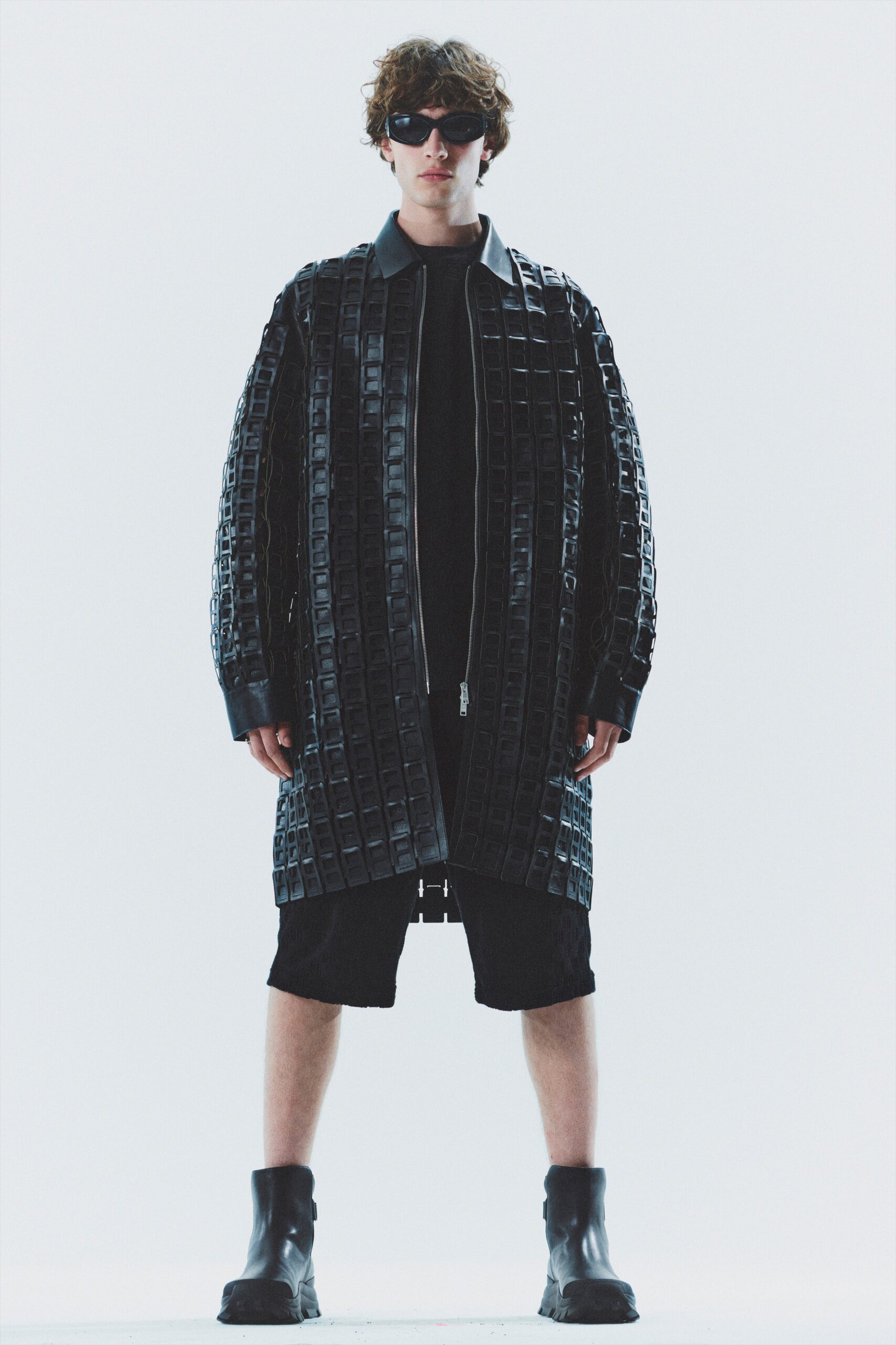 black vinyl coat with shorts