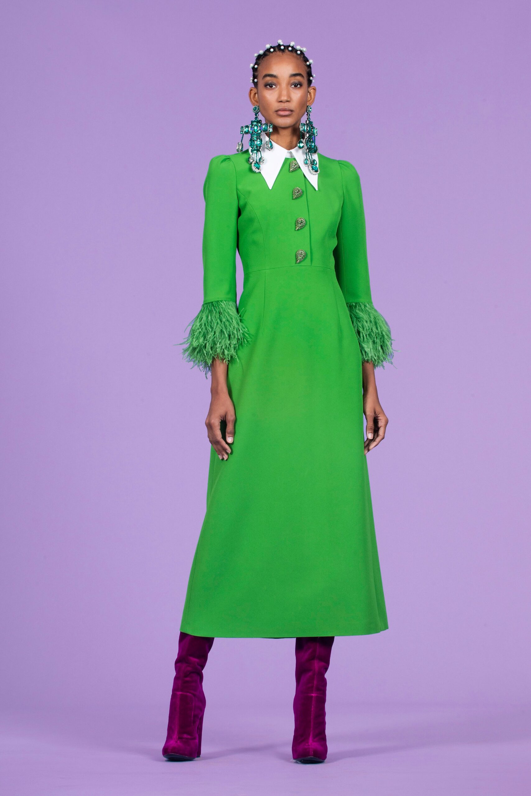 green midi dress with collar