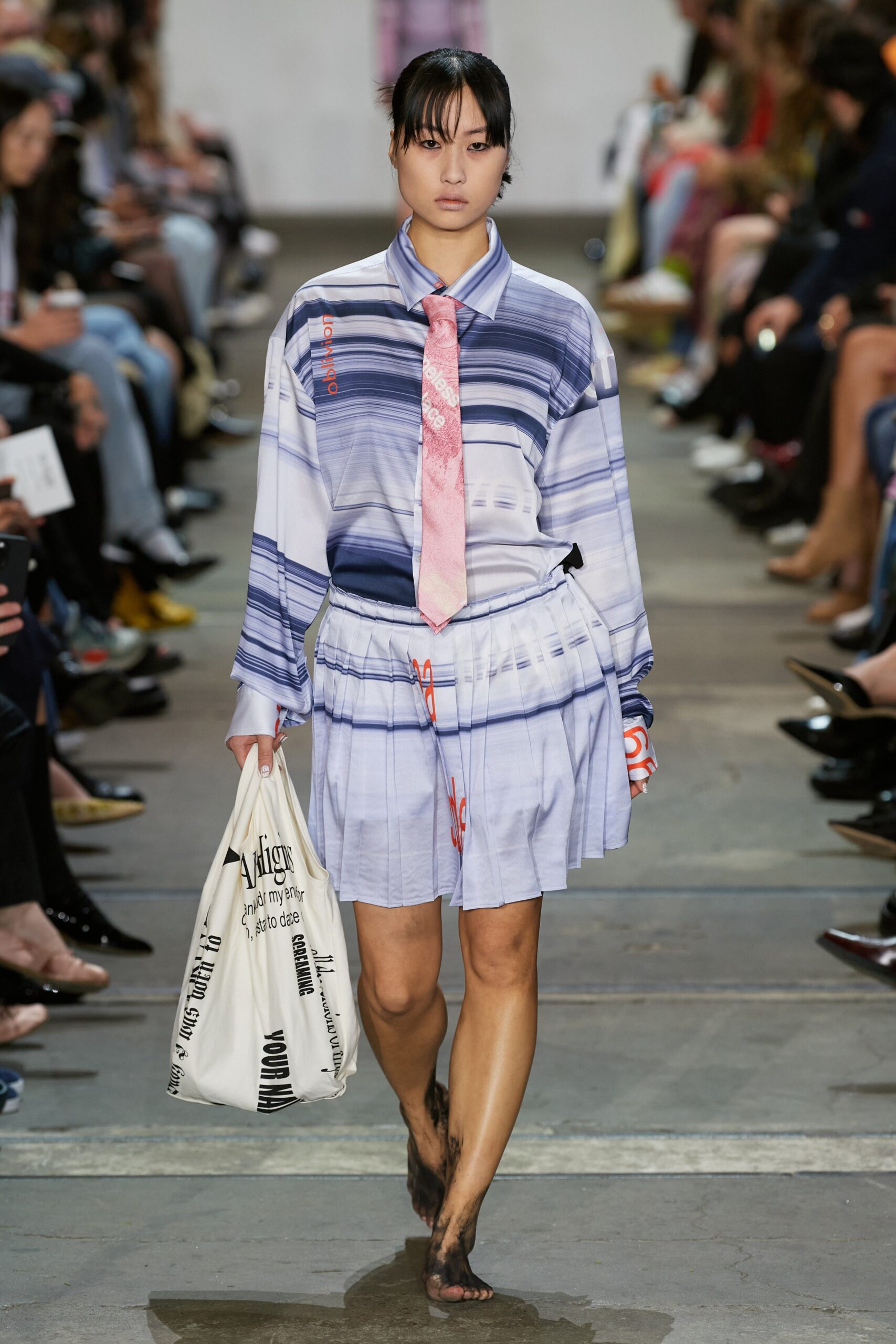 blue and white printed shirt-dress