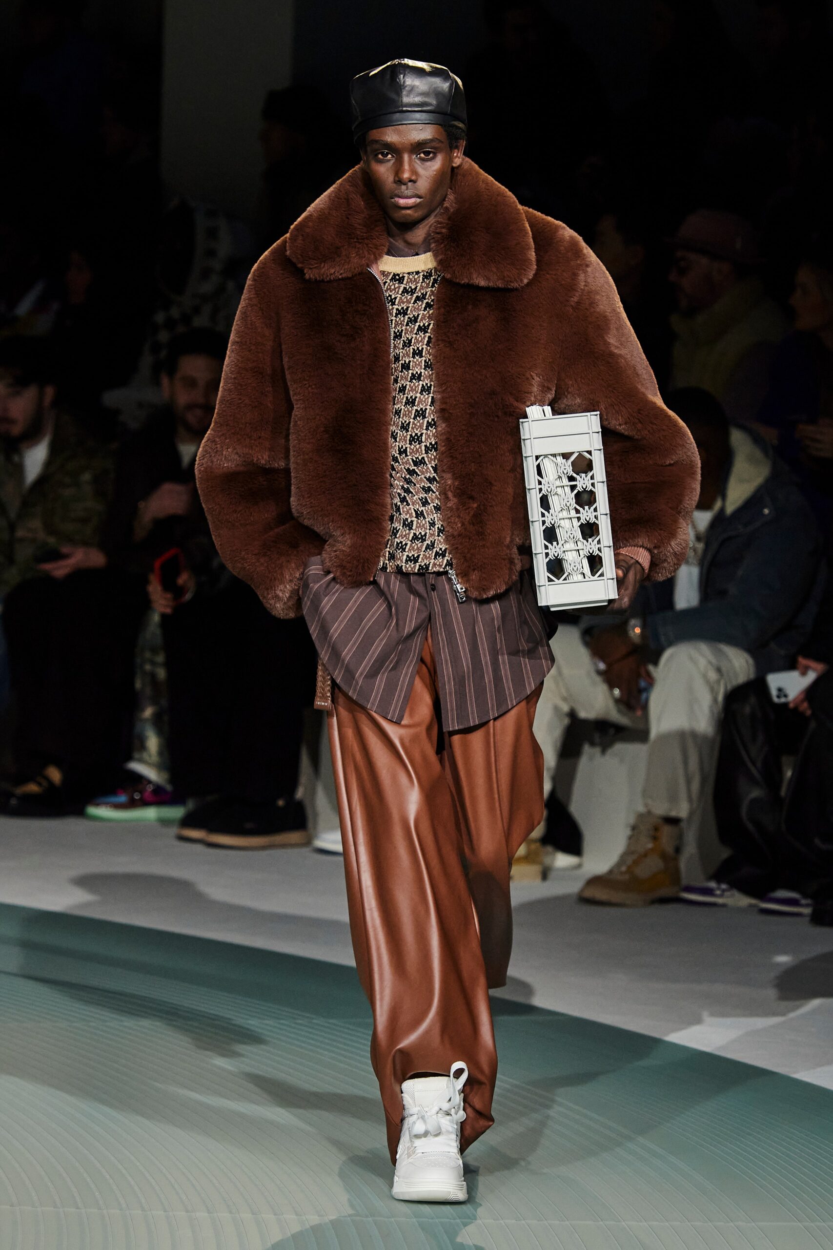 oversized brown faux-fur jacket