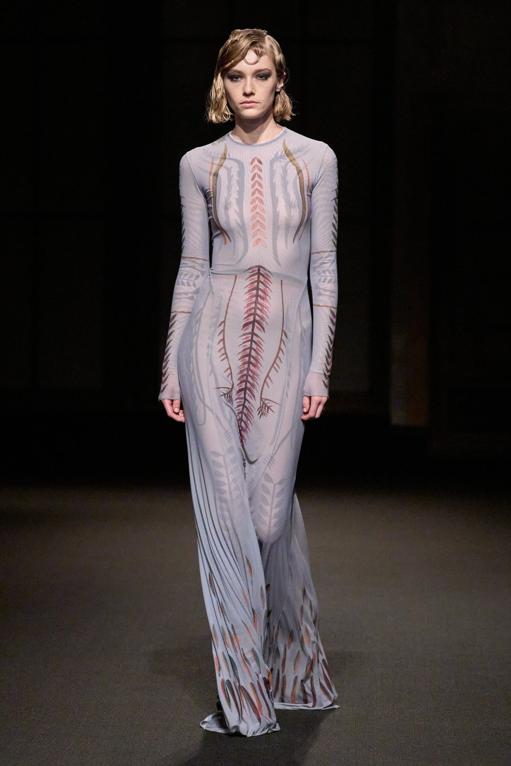 gray silk fitted gown