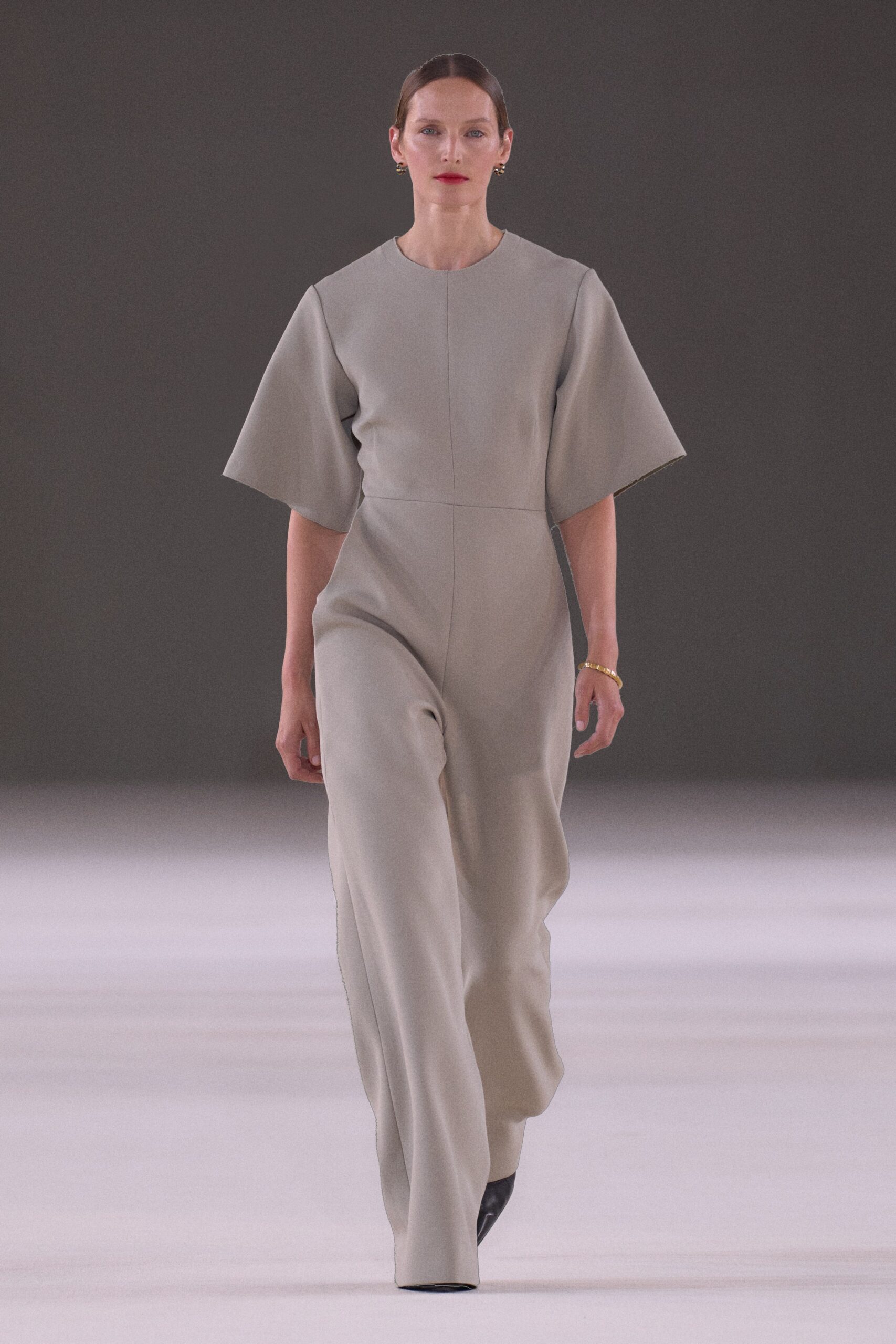 gray fitted short-sleeve jumpsuit