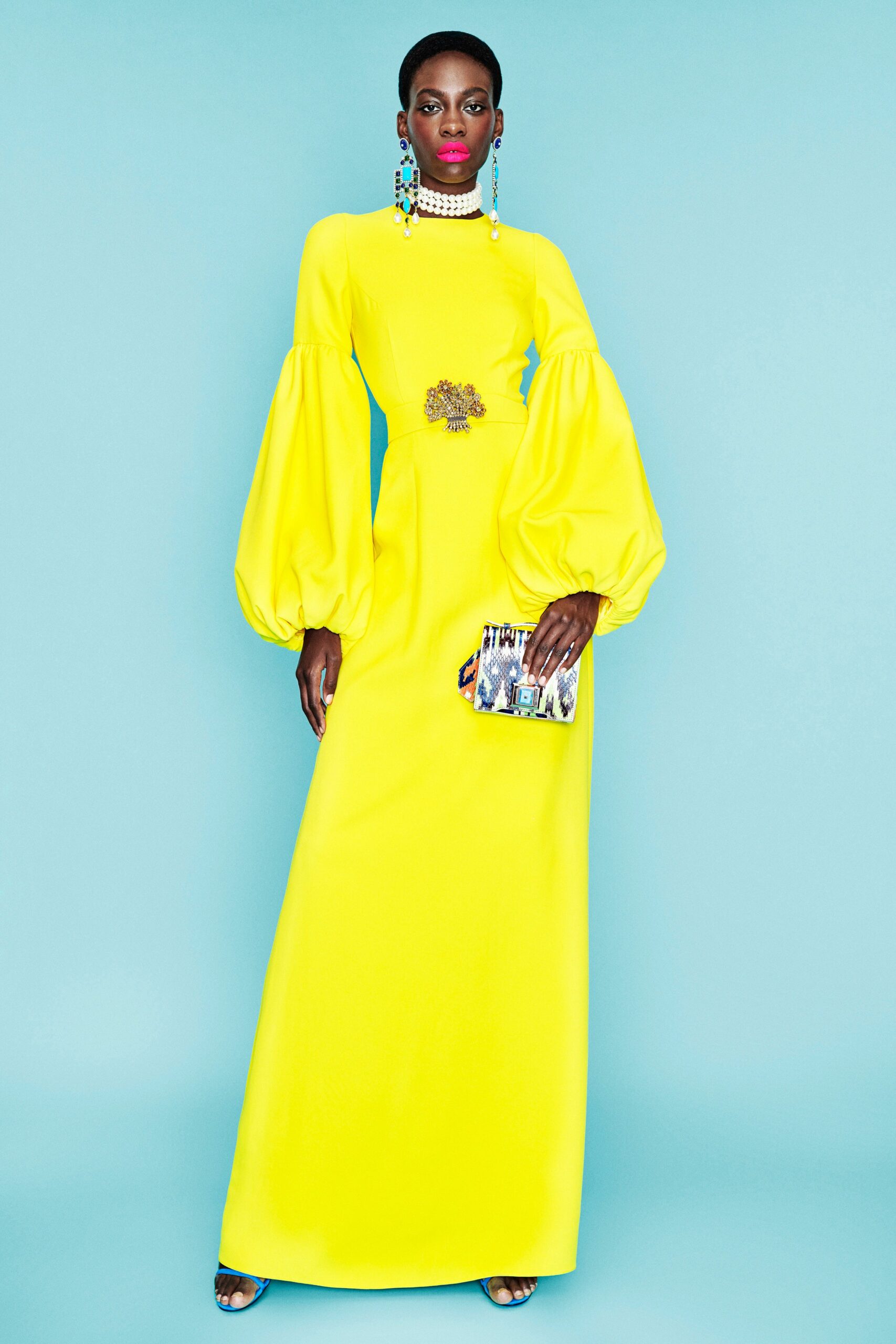 yellow silk fitted gown