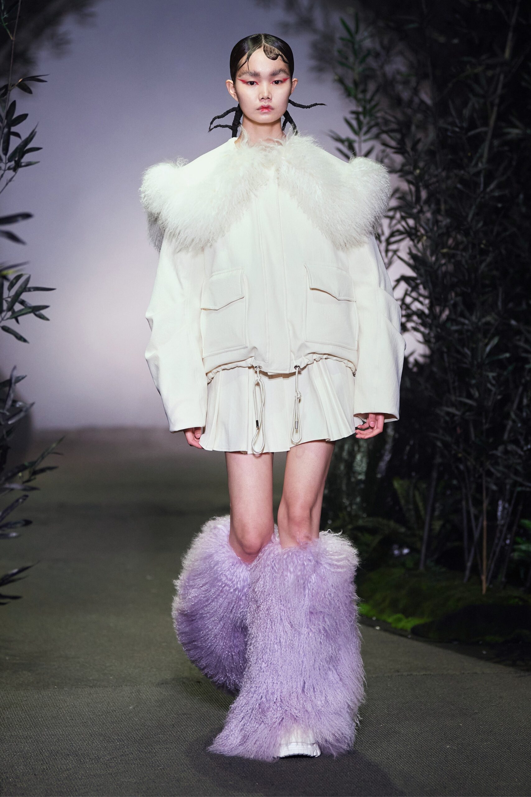 oversized white faux-fur jacket