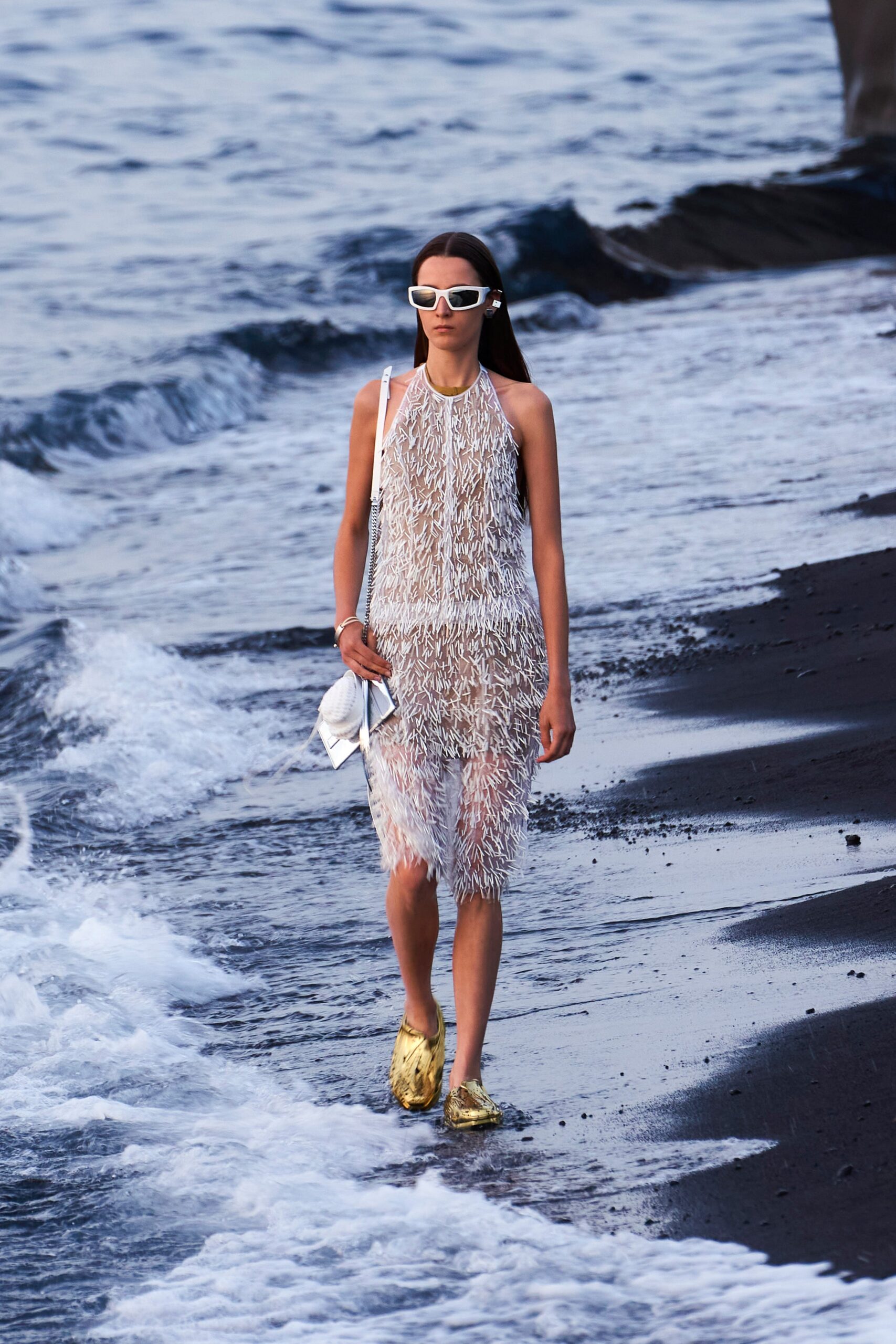 white fringed midi dress