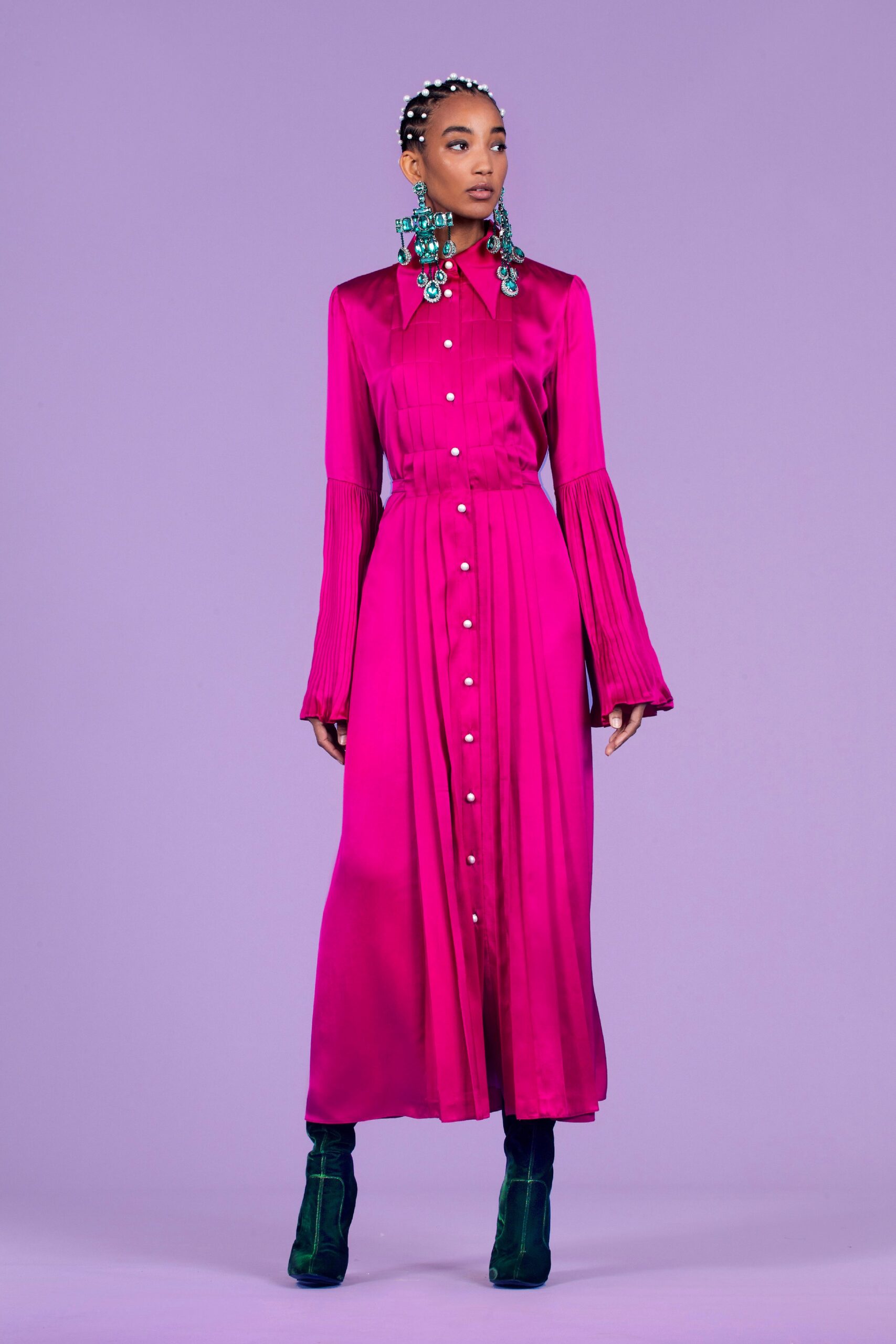 pink silk long-sleeve dress