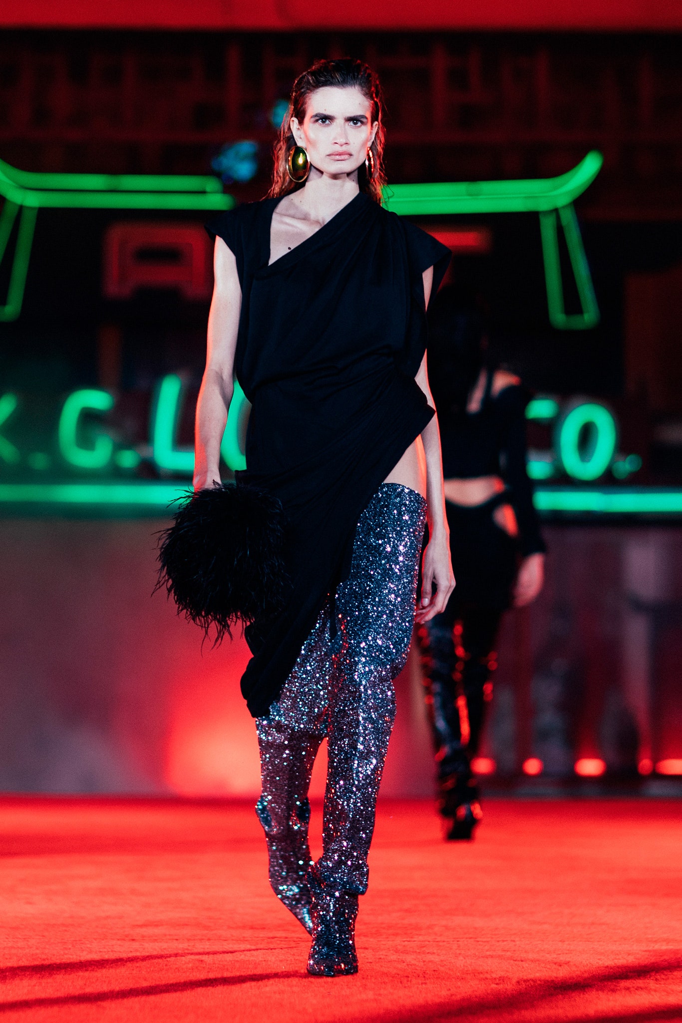 gray fitted sequined shiny boots