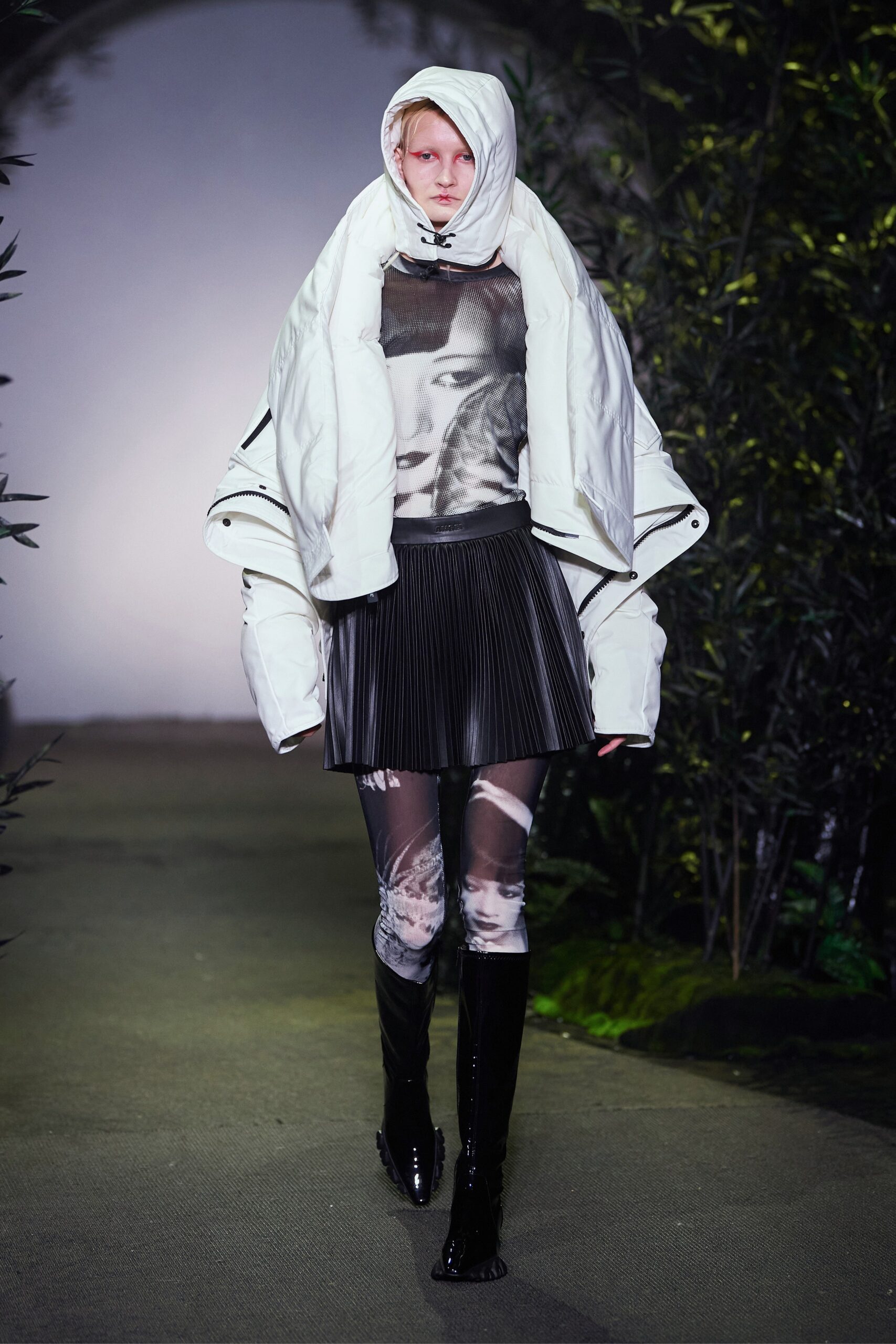 oversized white coat with fitted black top