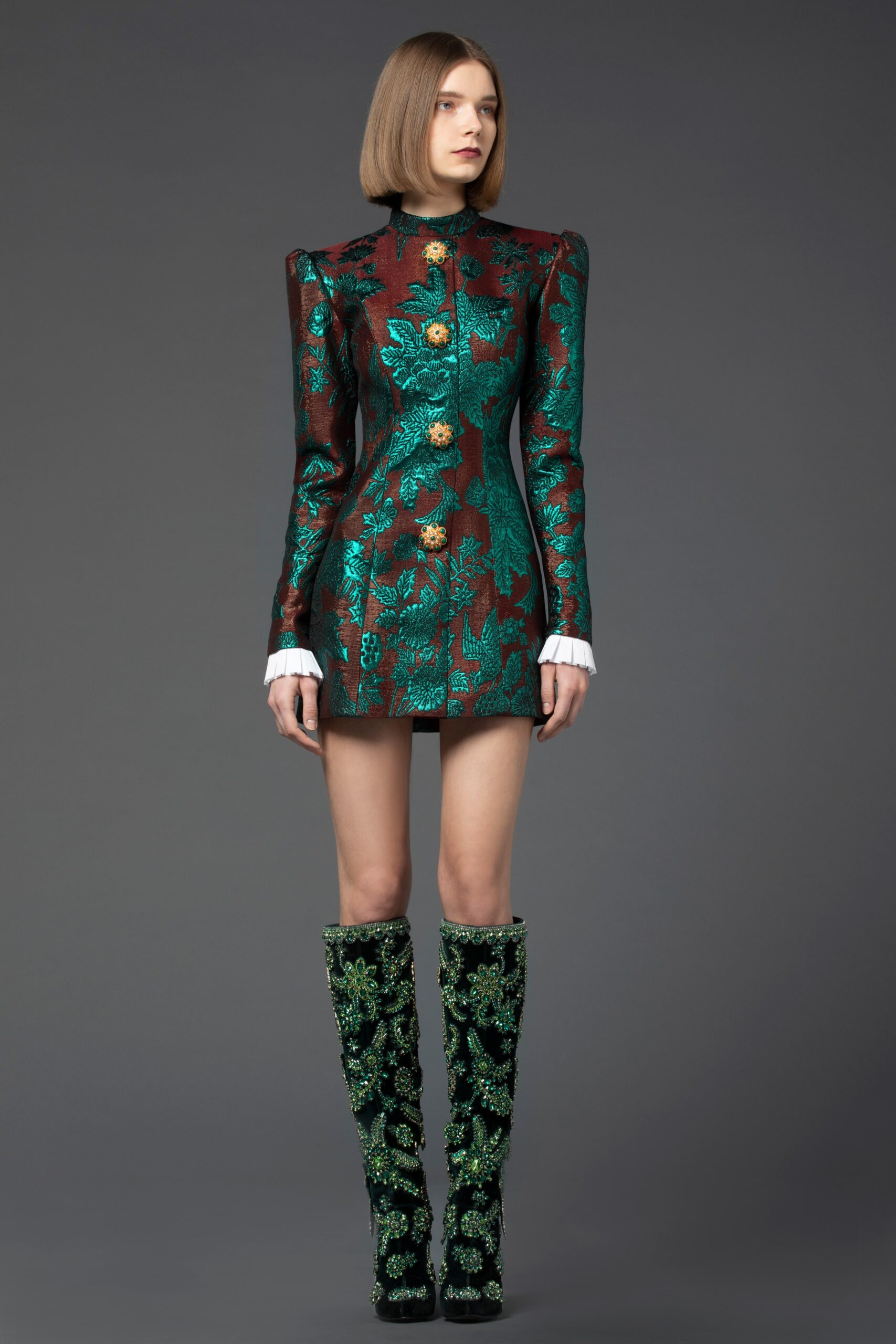 embroidered green and red mini dress