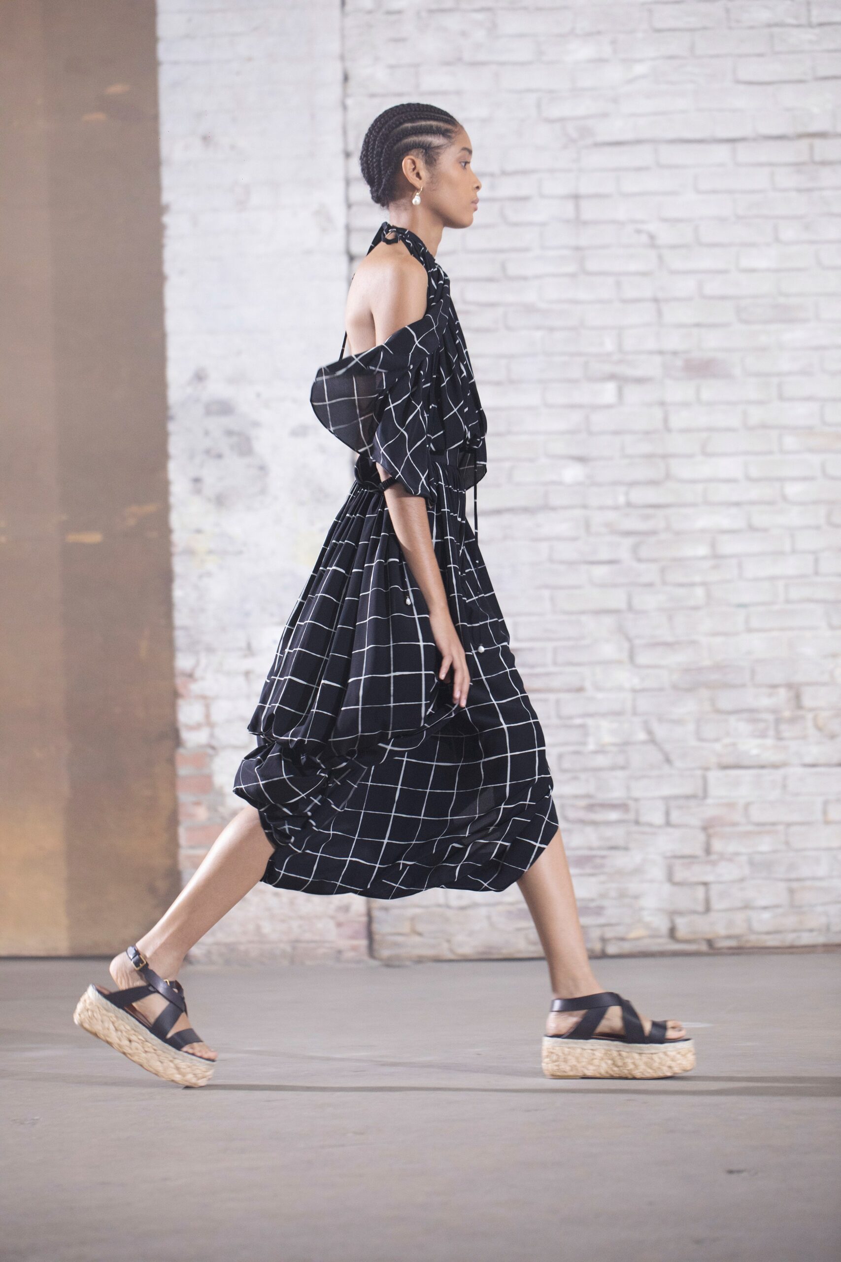 black and white checked midi dress