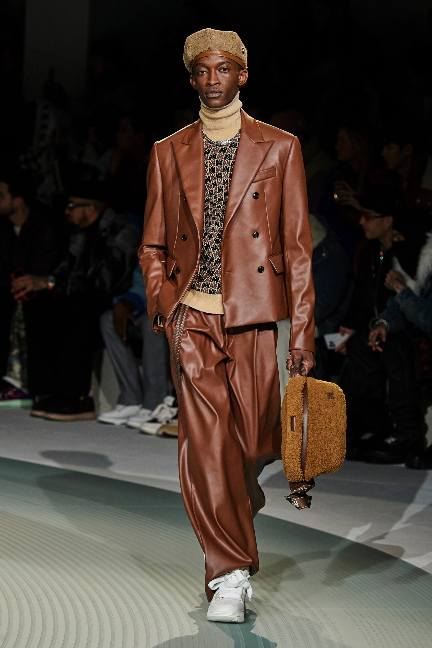 brown leather tailored suit