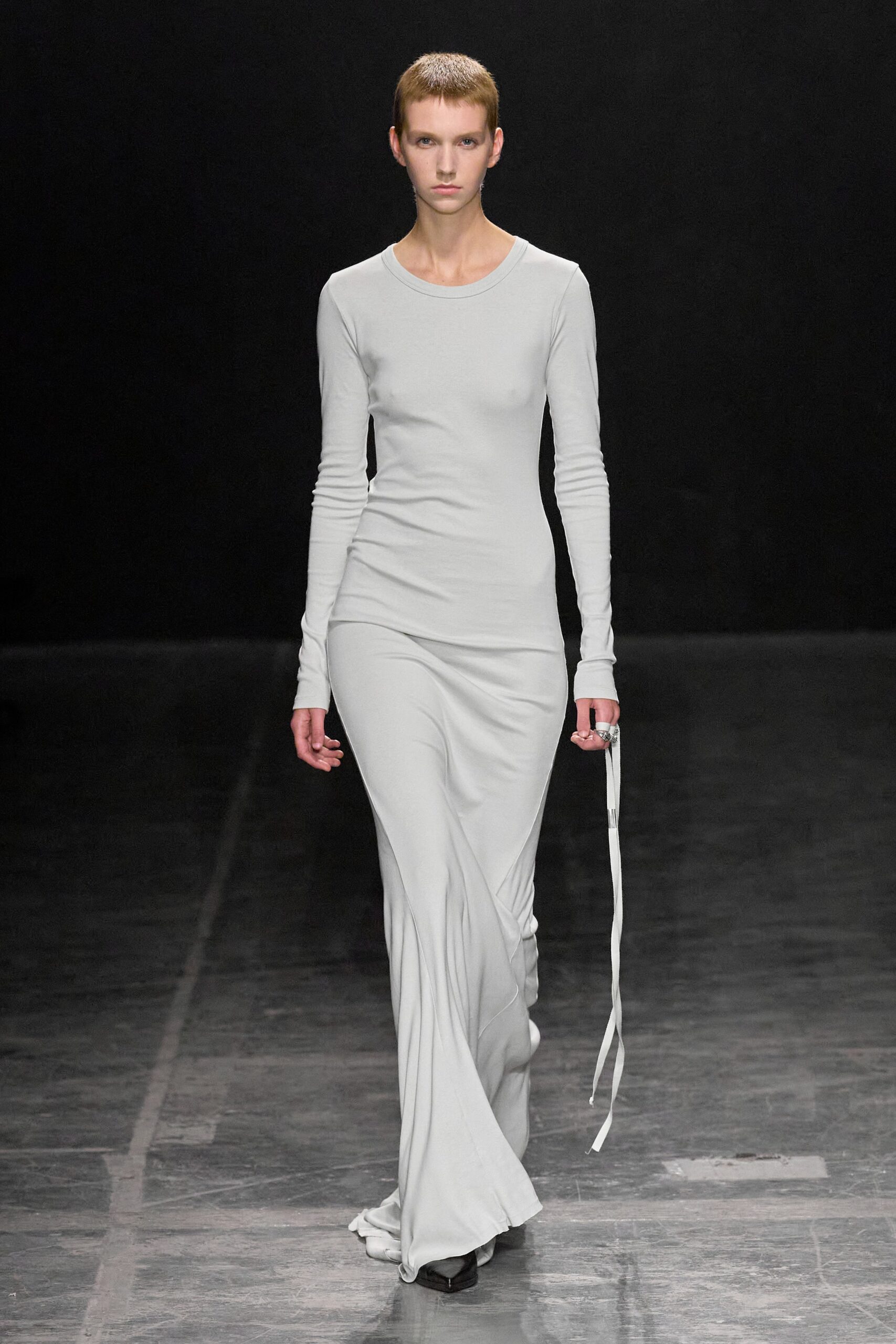 fitted white long-sleeve dress