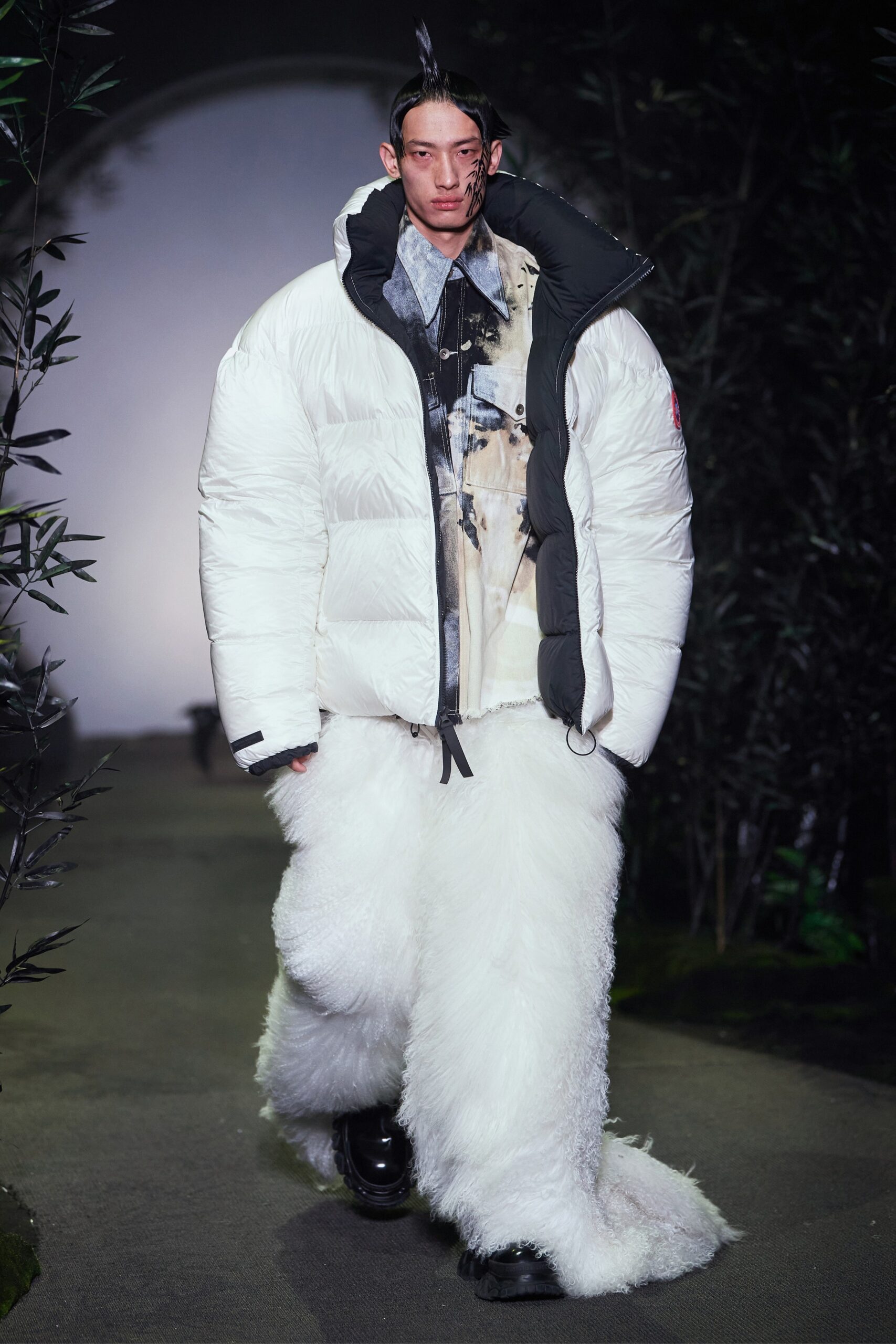 oversized white faux-fur jacket