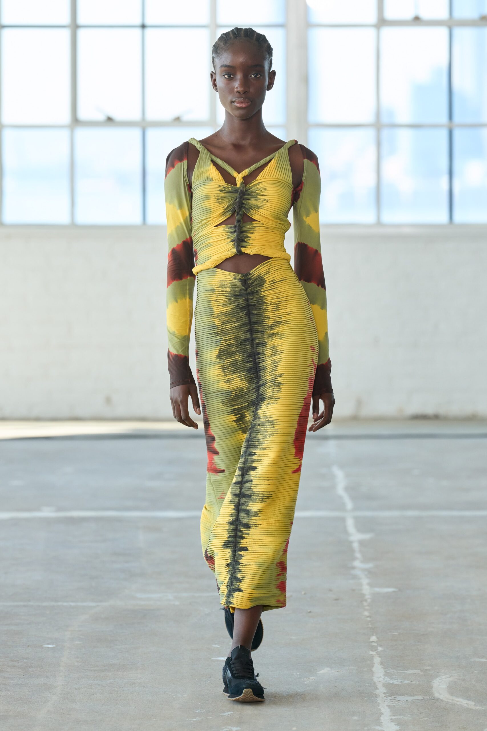 fitted midi dress with long sleeves