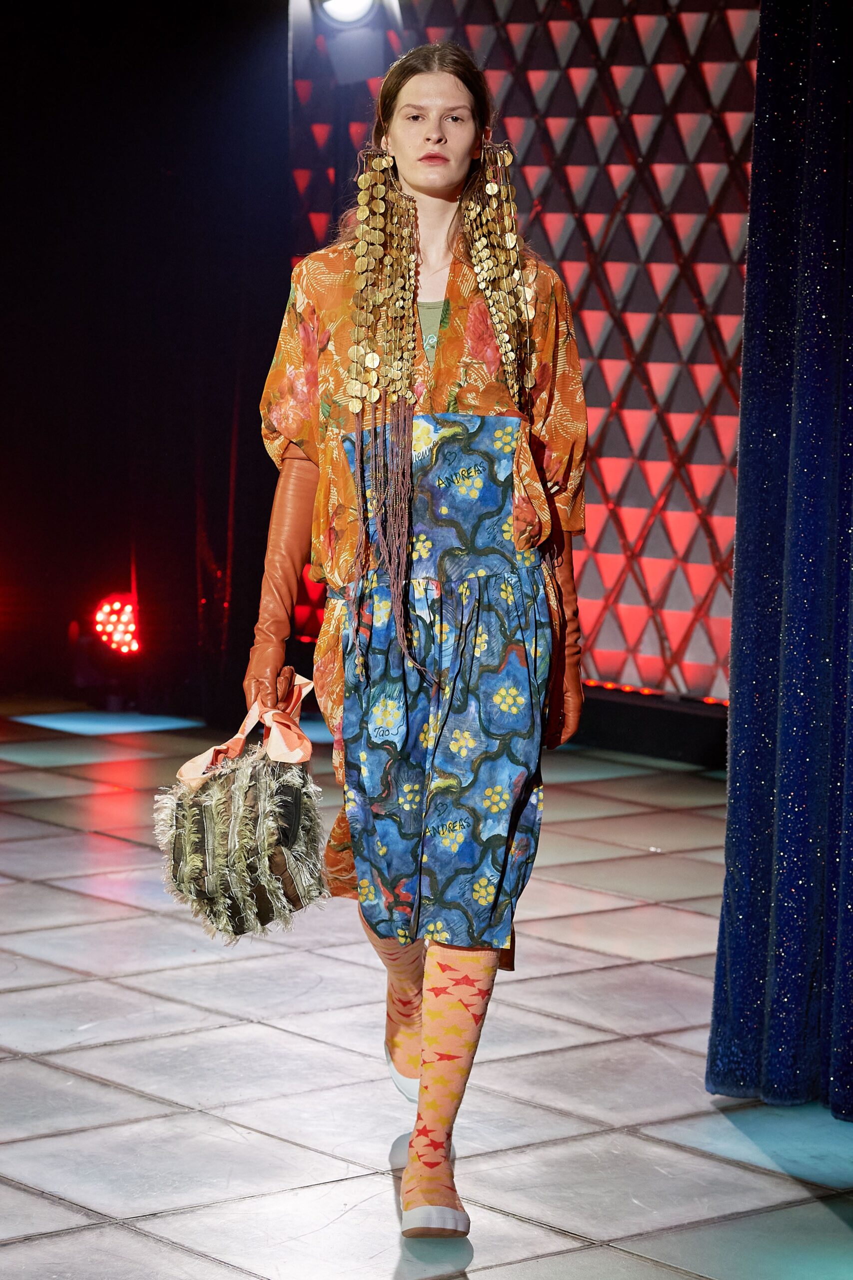 relaxed blue printed midi dress