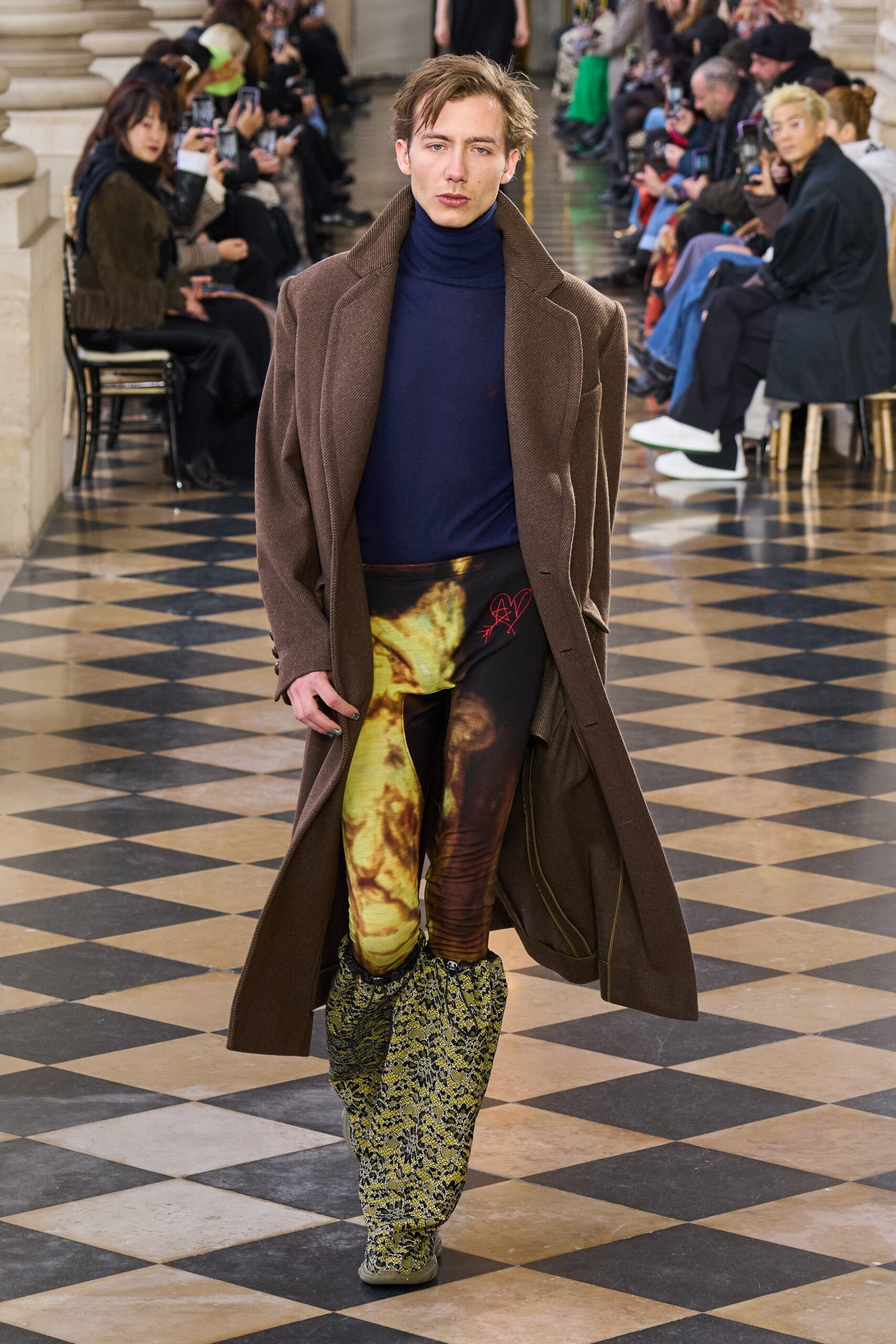 brown wool long-sleeve collared relaxed draped coat