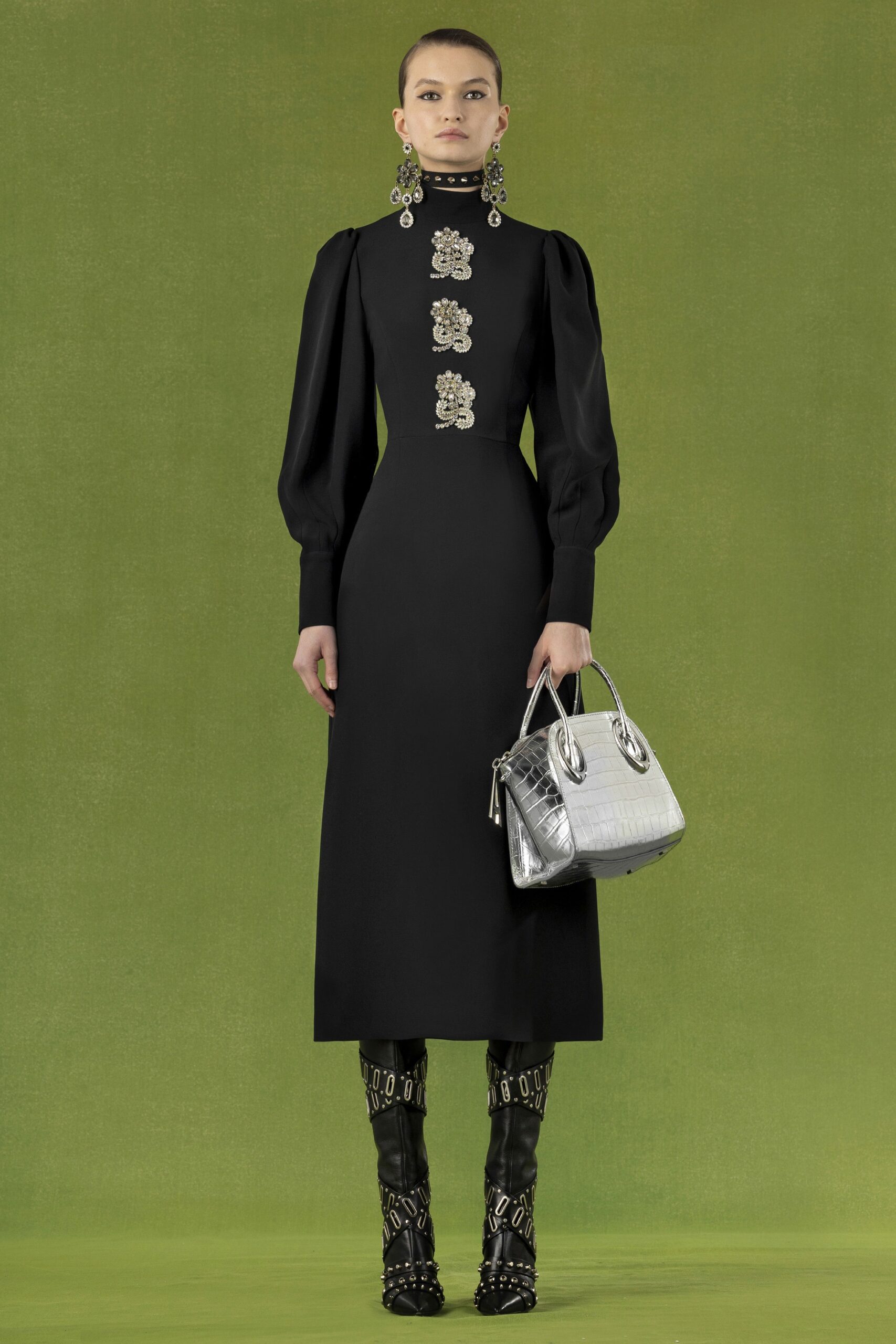 black silk fitted dress