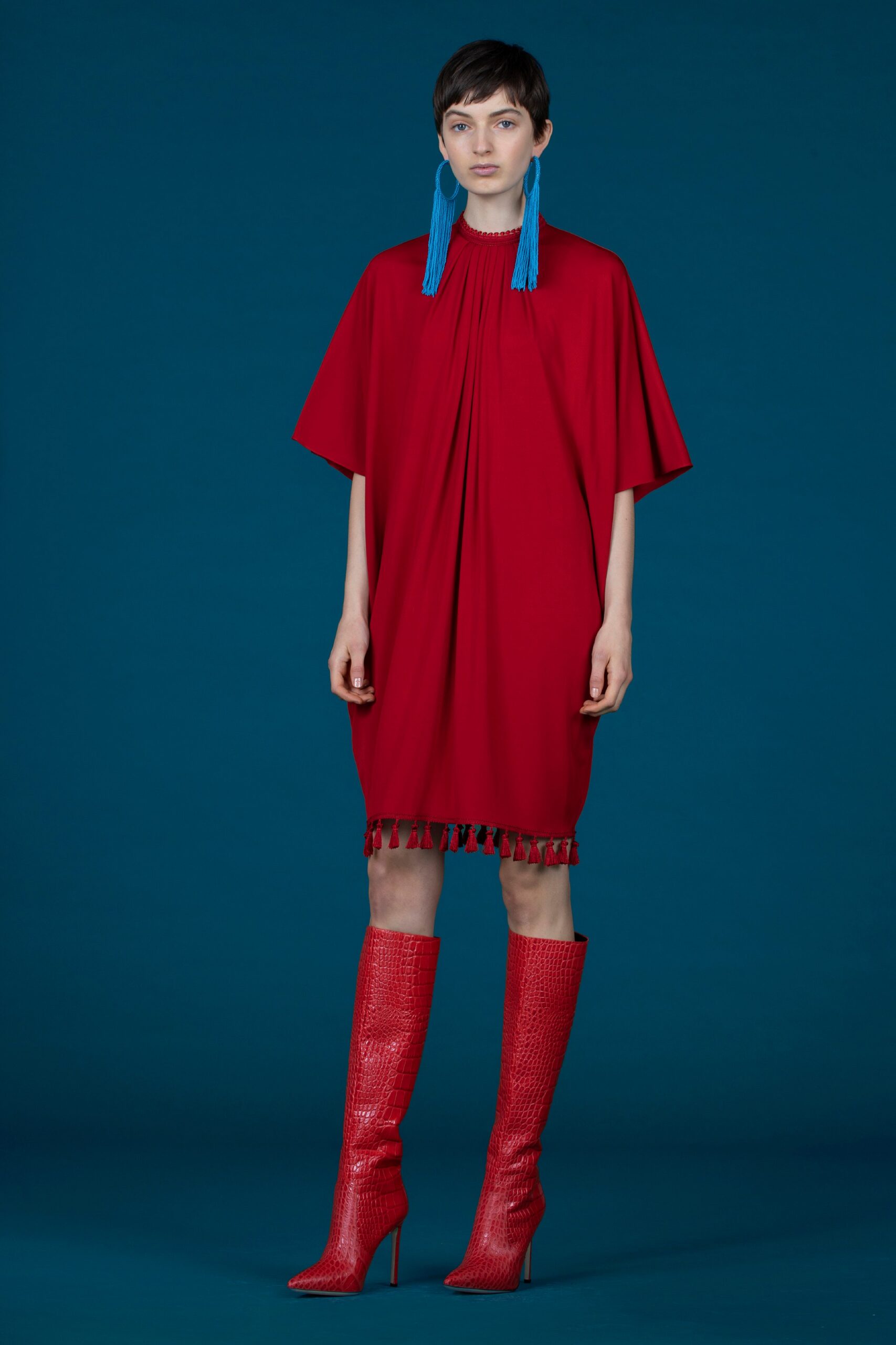 red leather fitted textured boots