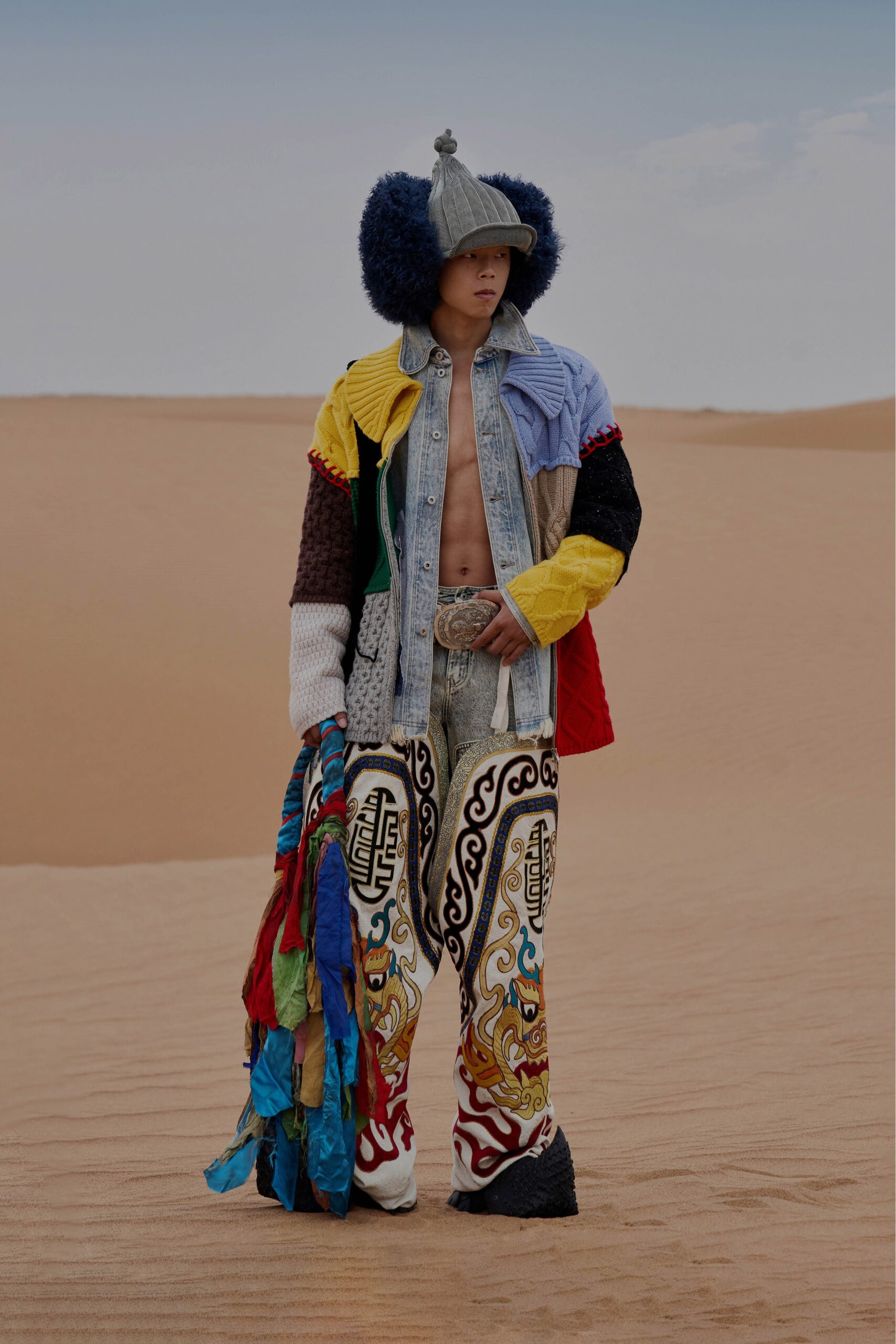 blue denim long-sleeve collared relaxed layered jacket