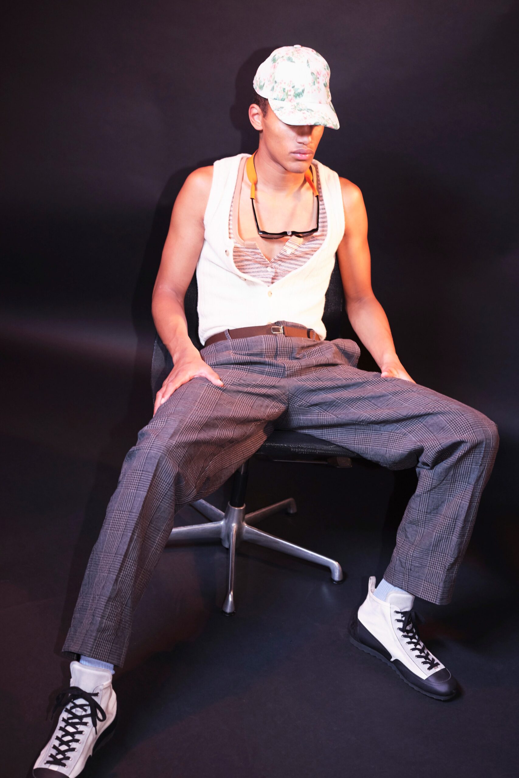 white fitted tank-top and gray relaxed pants