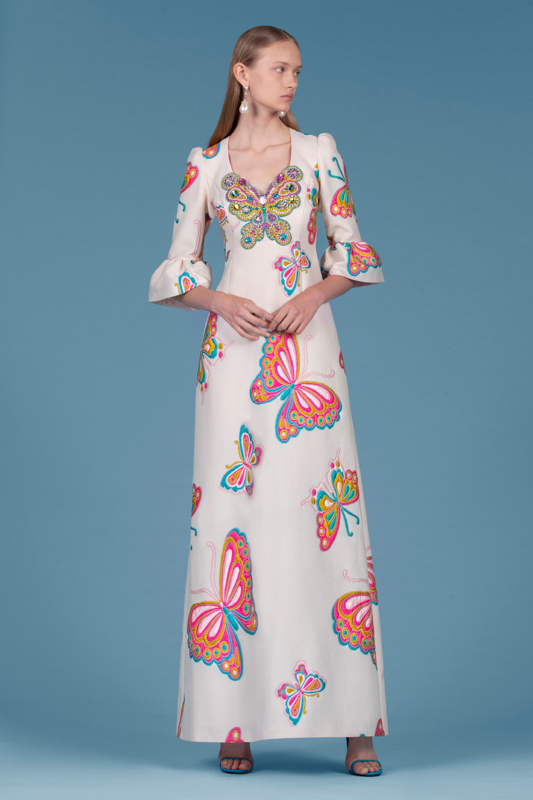 white embroidered maxi gown