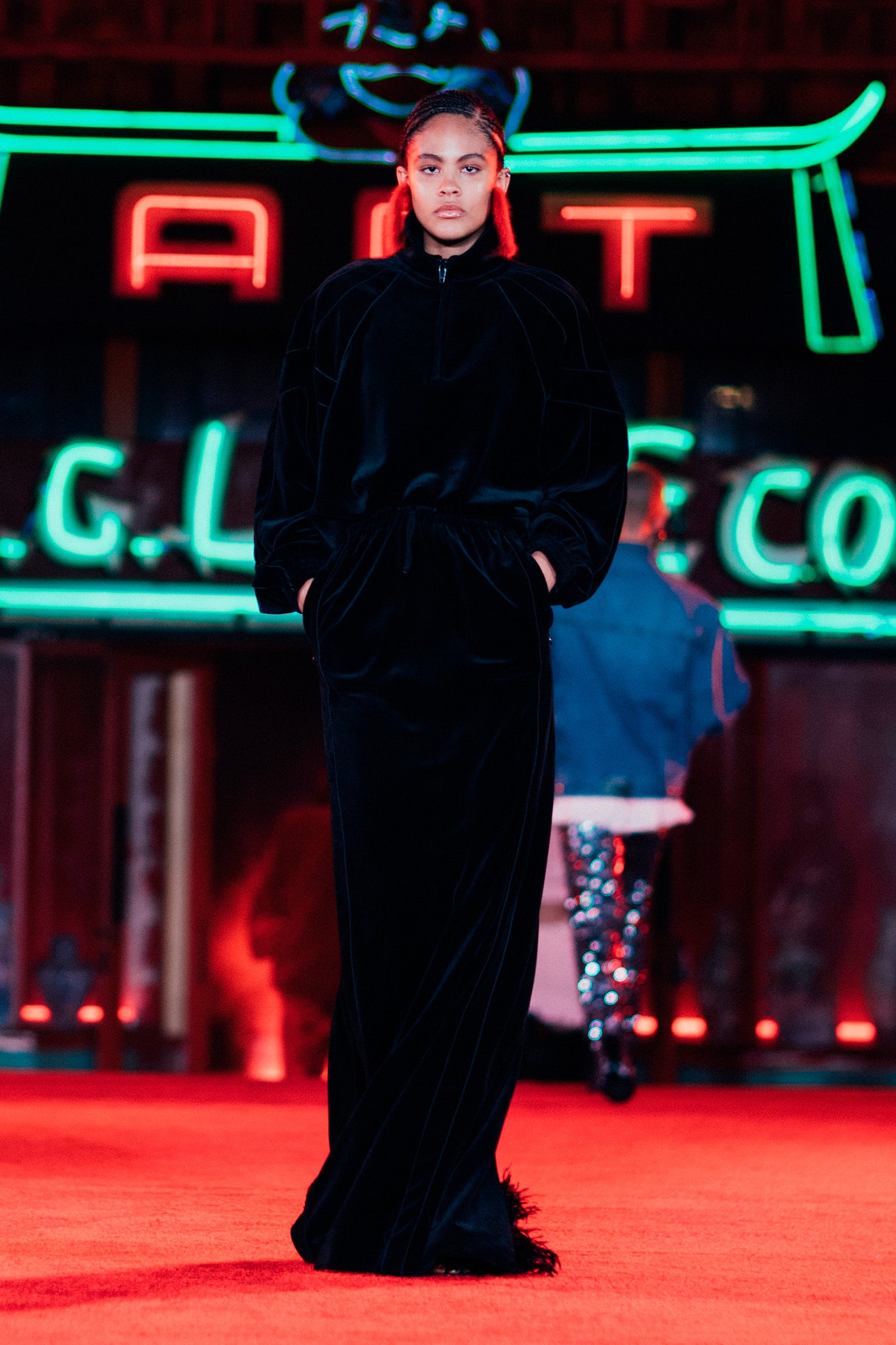 black velvet long-sleeve dress