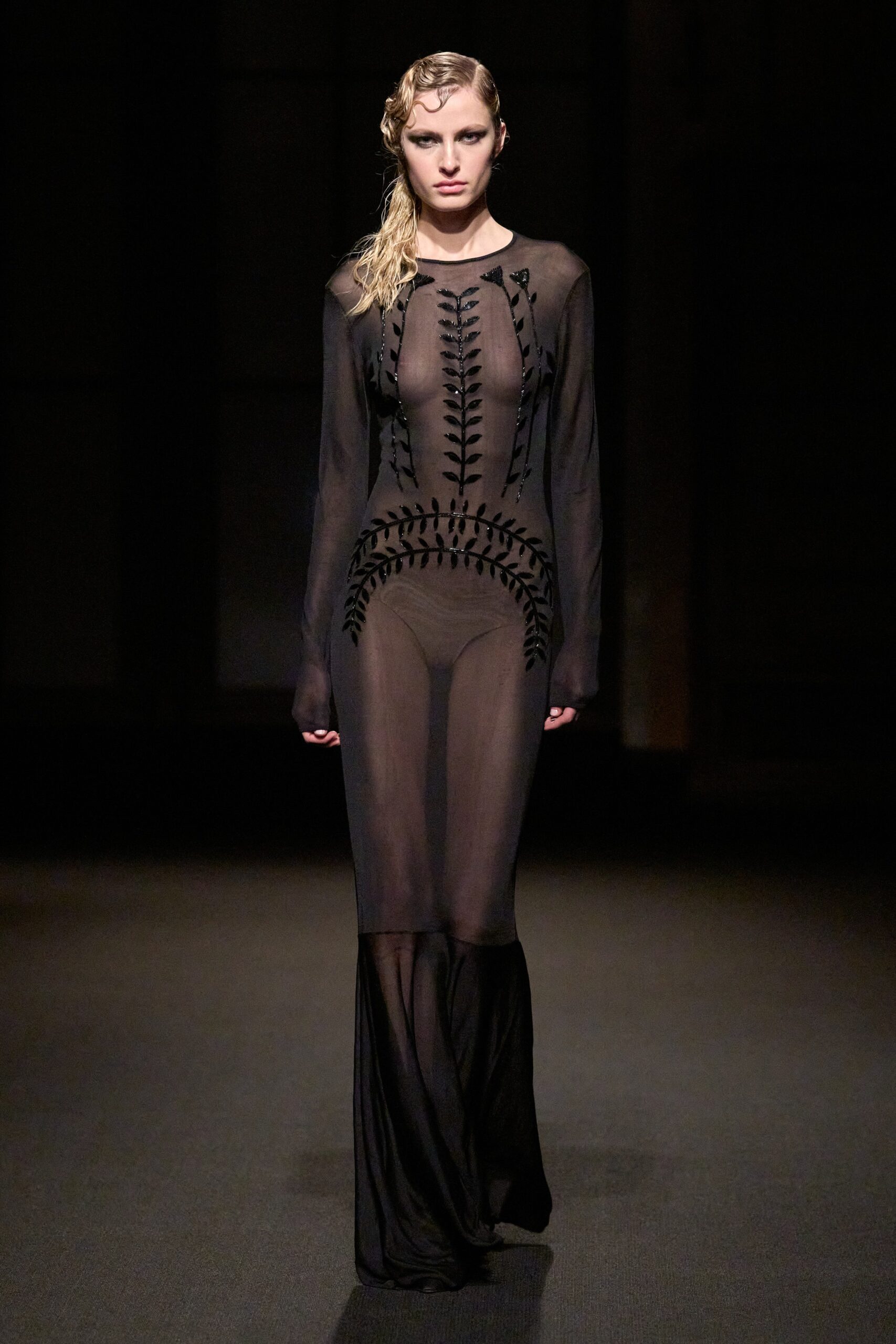 black sheer embroidered gown