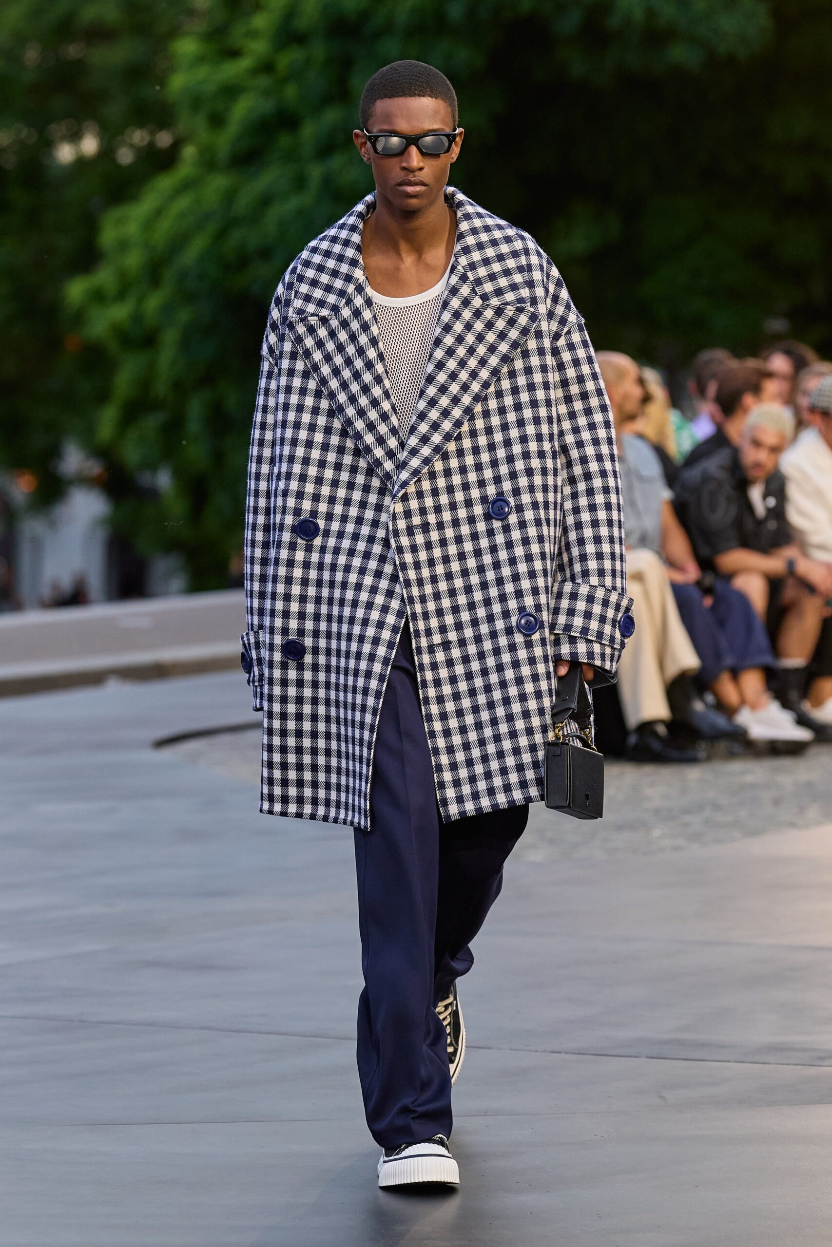 oversized checked coat with fitted top
