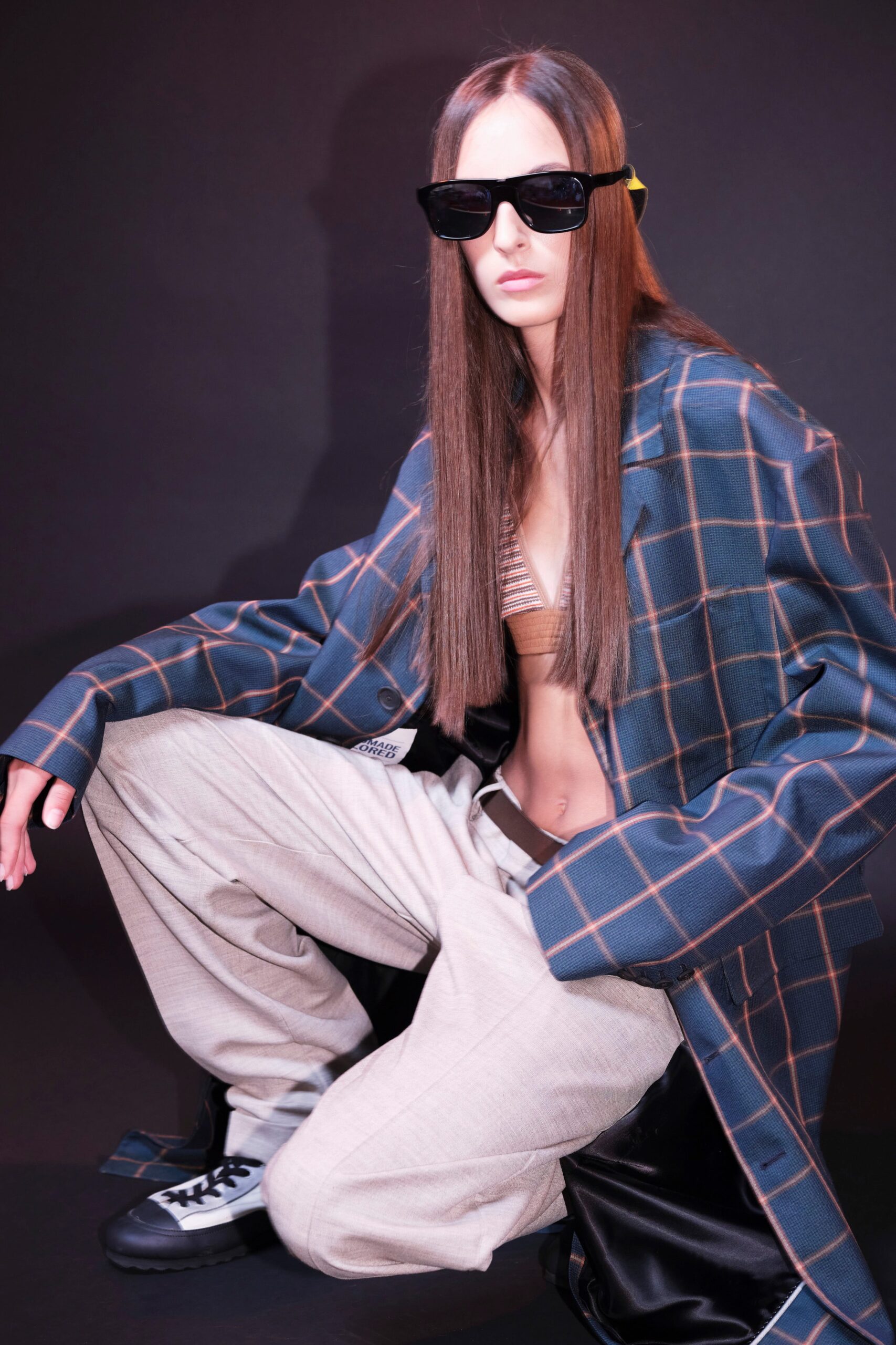 oversized blue checked blazer