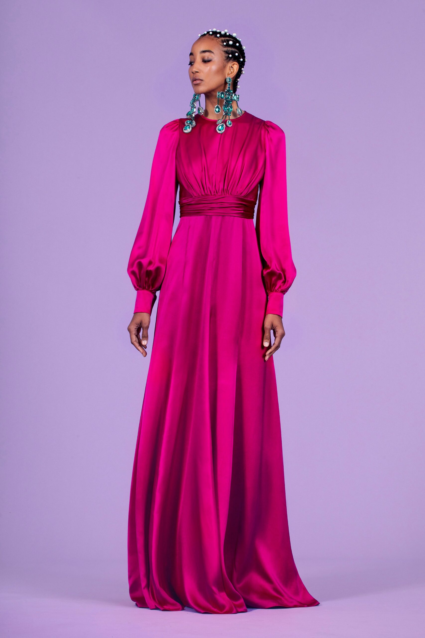 fitted pink silk gown
