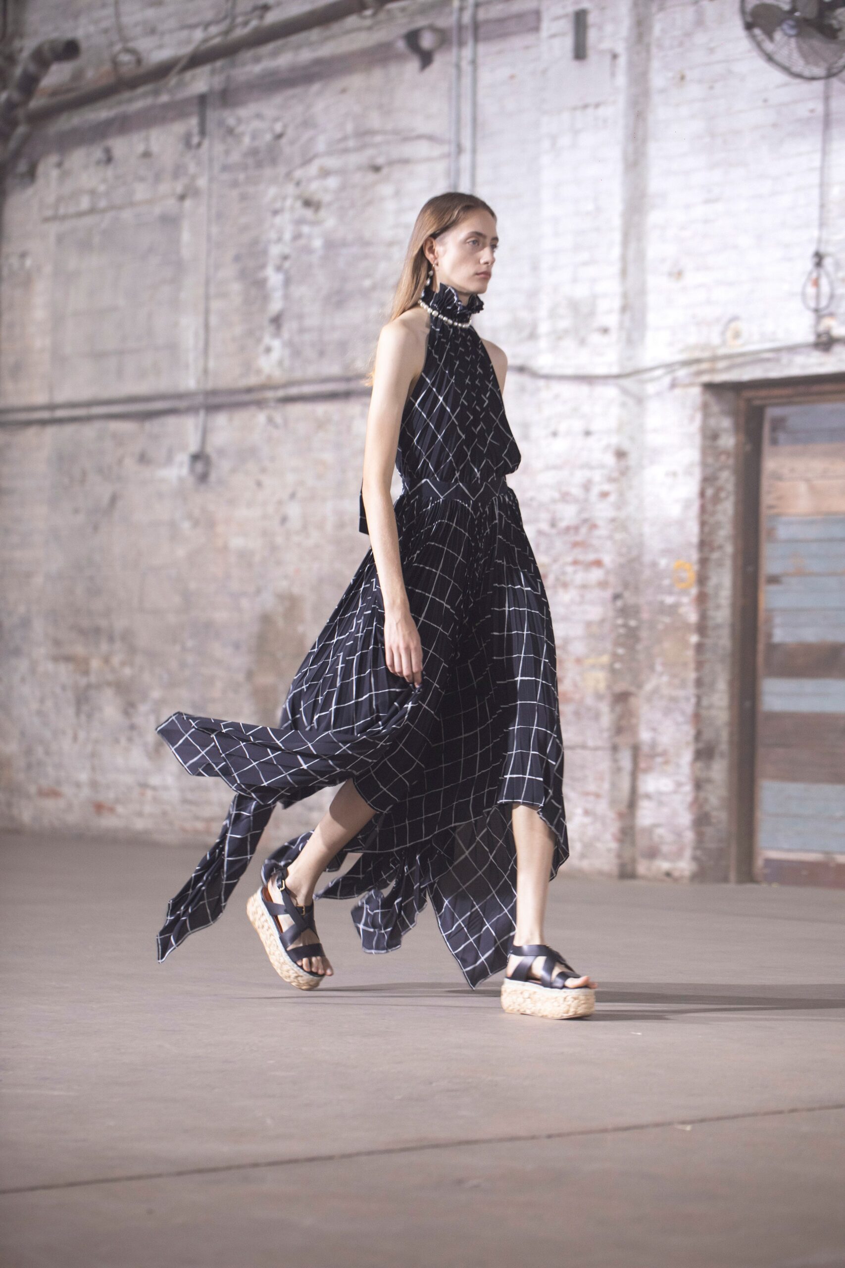 black and white asymmetric midi dress