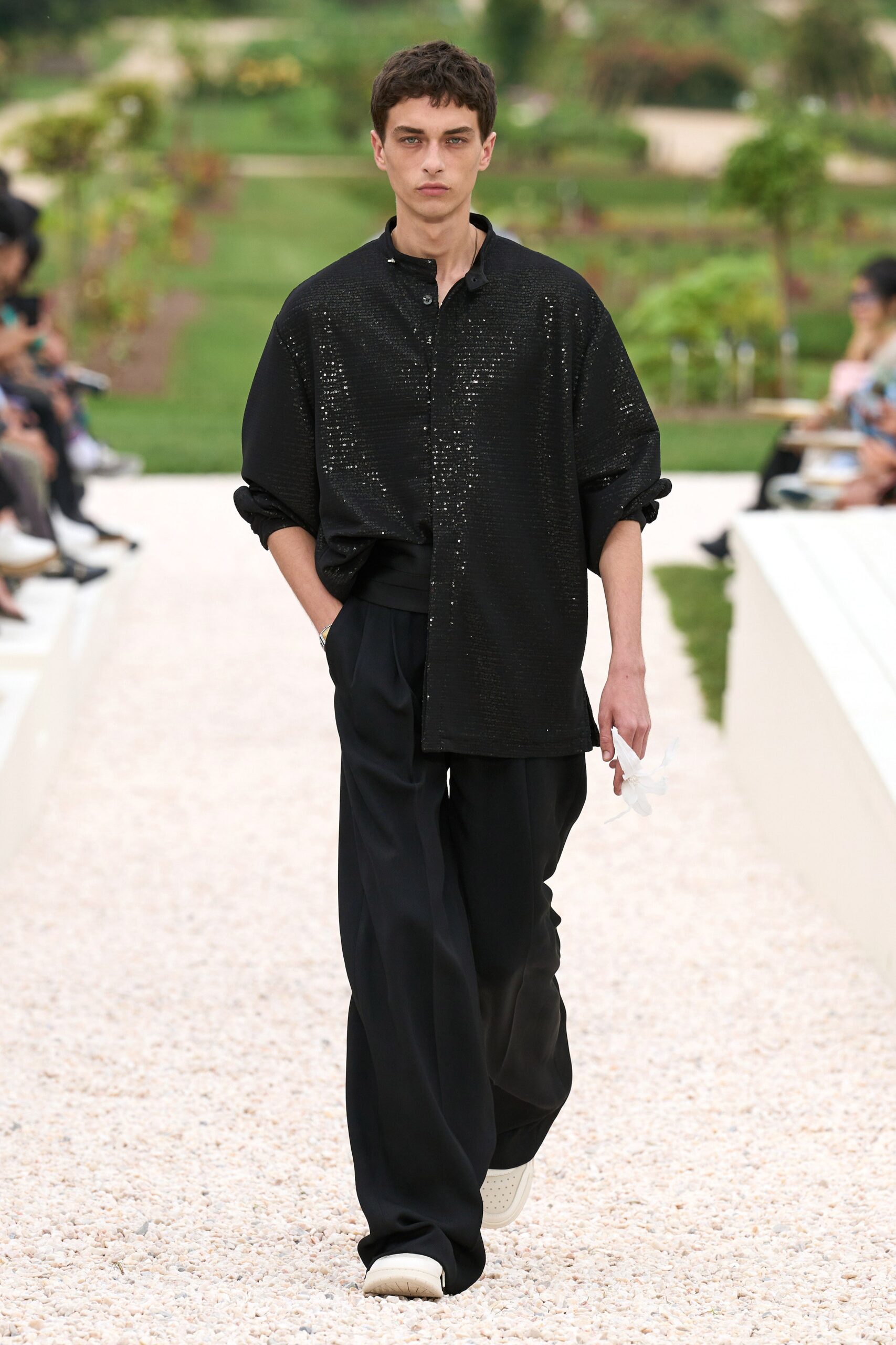 black cotton short-sleeve collared relaxed zippered shiny shirt