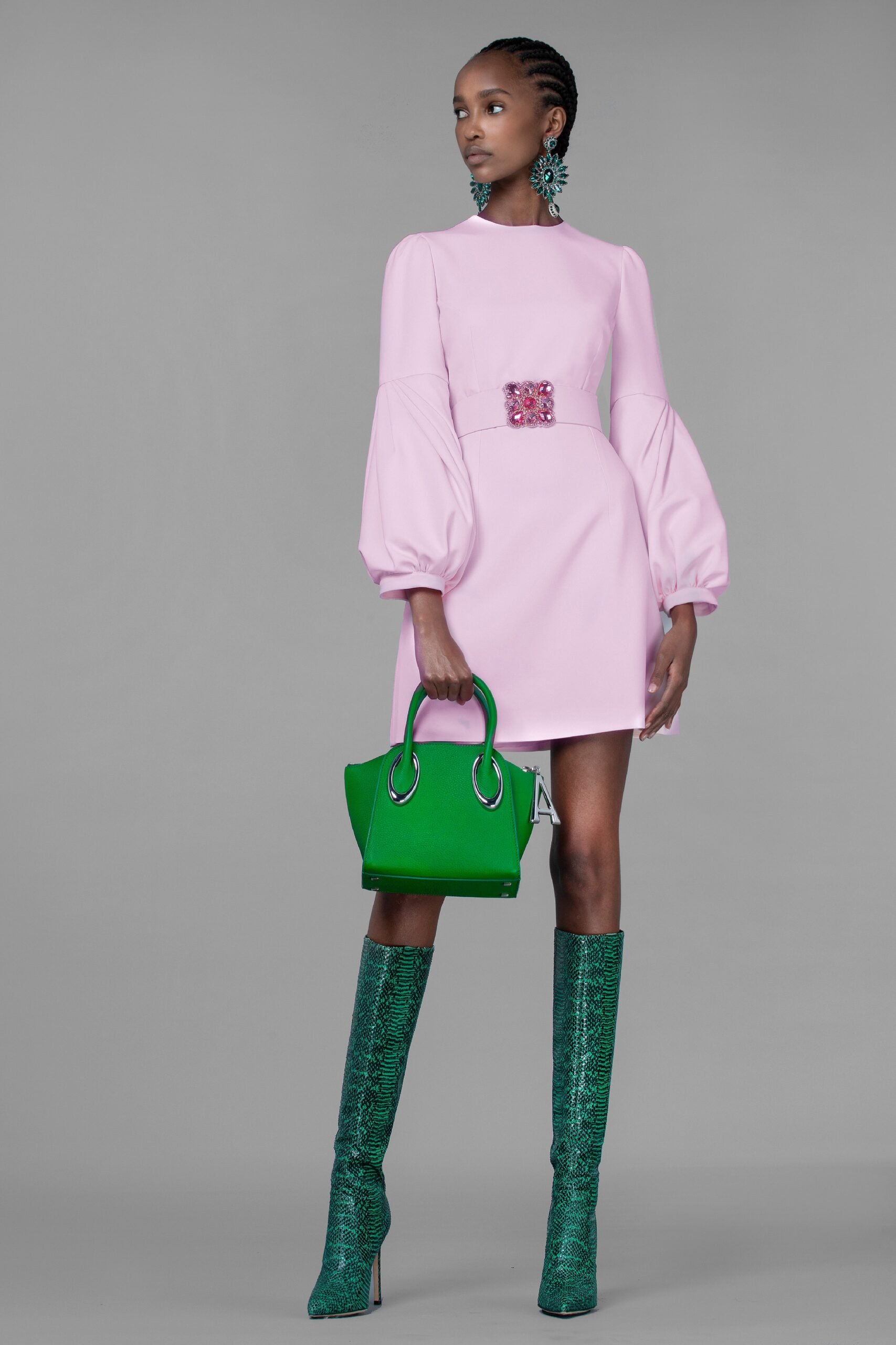 green leather fitted textured boots