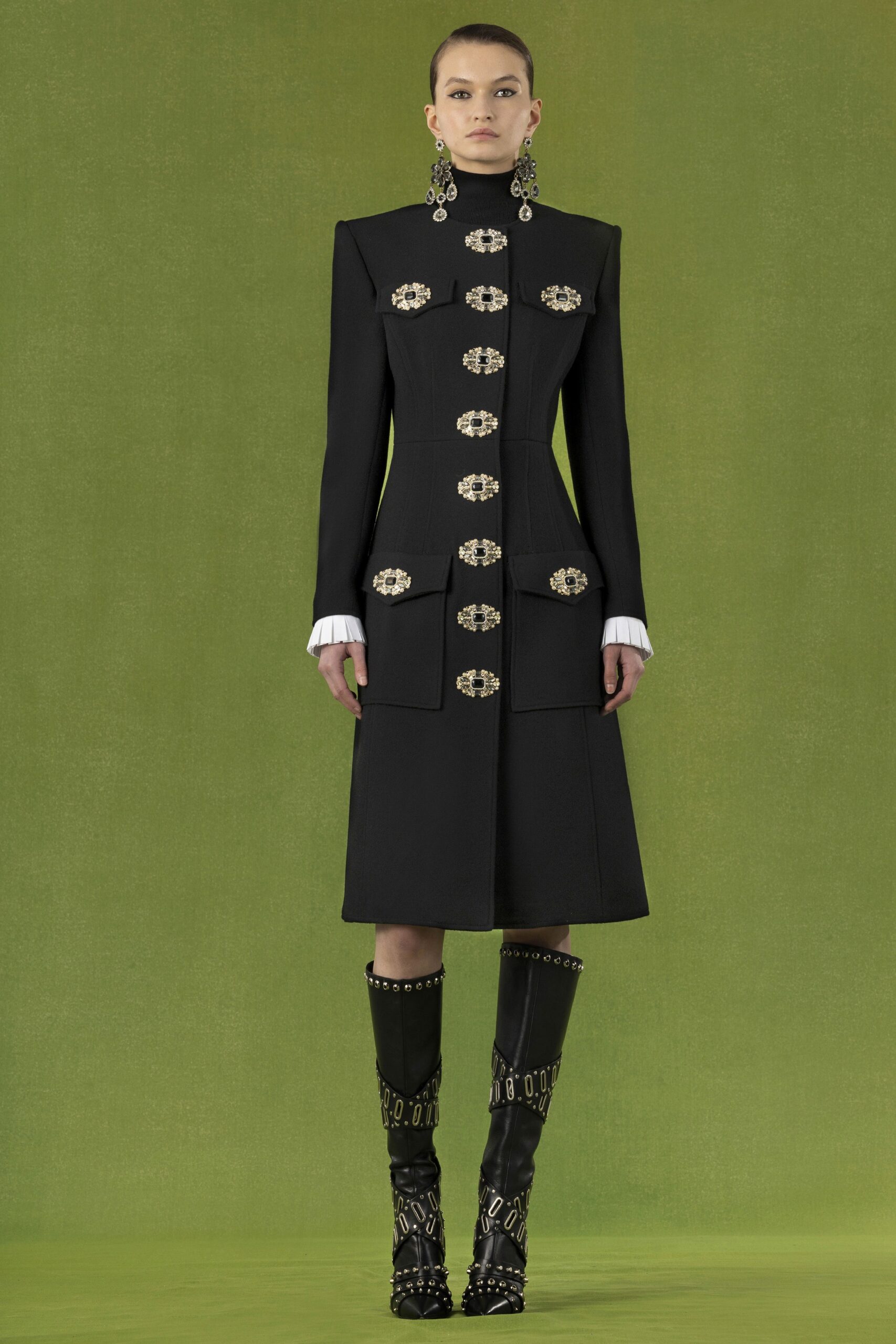 black wool coat with boots