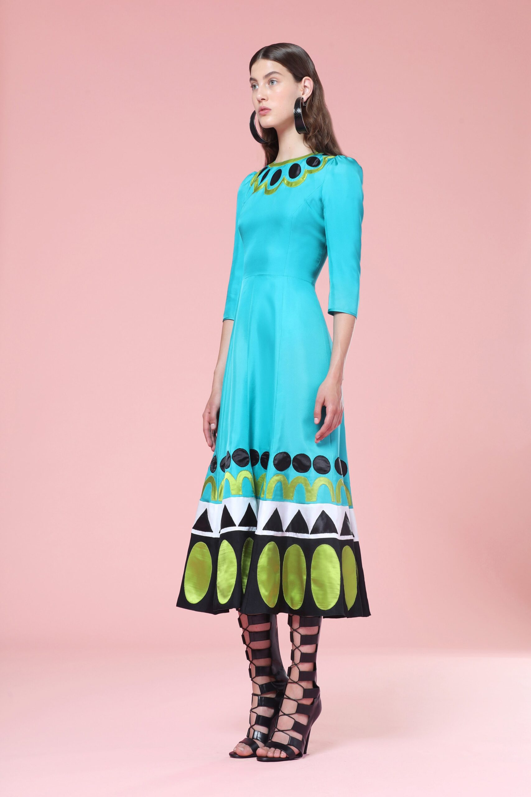 blue color-blocked midi dress