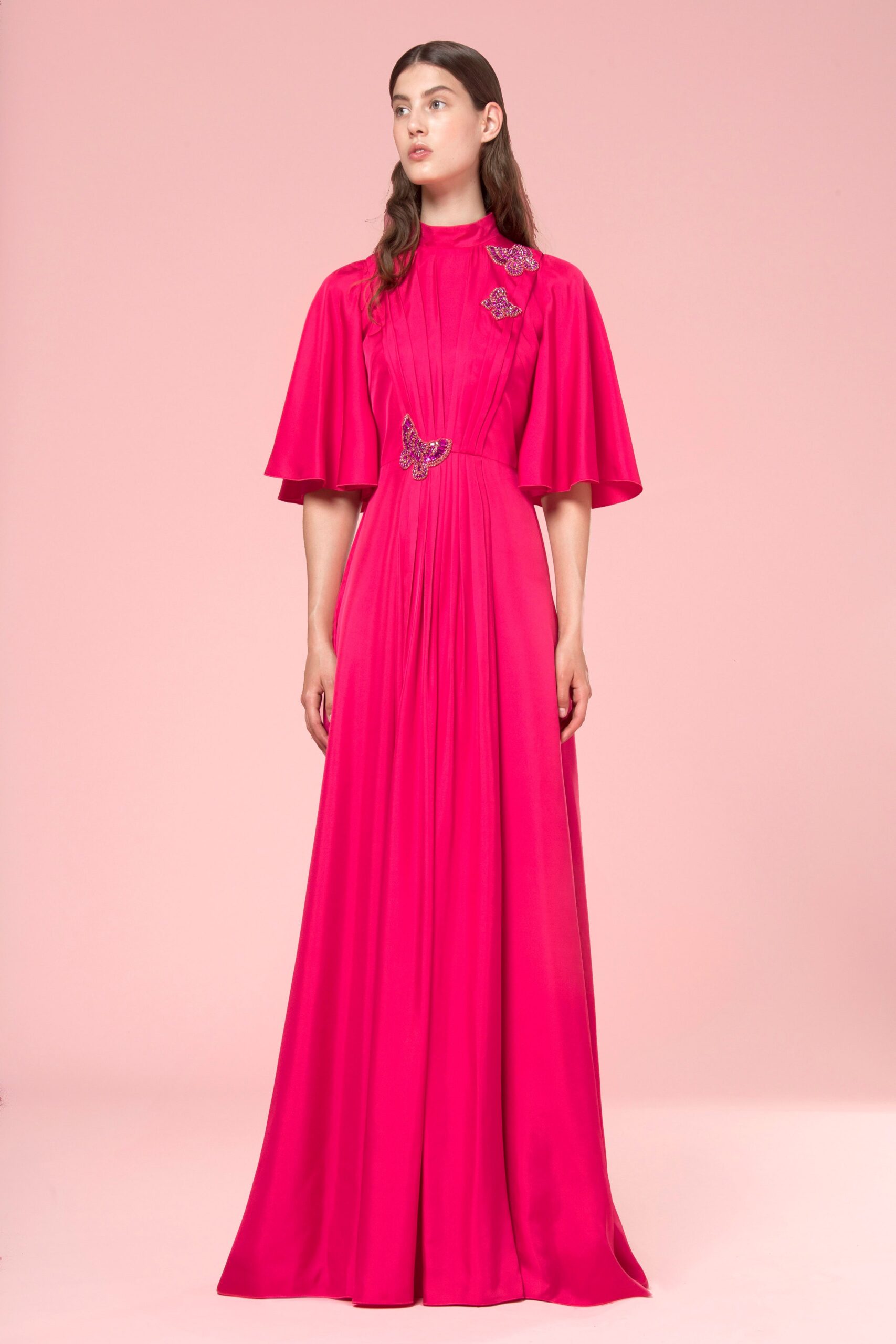 pink silk fitted gown